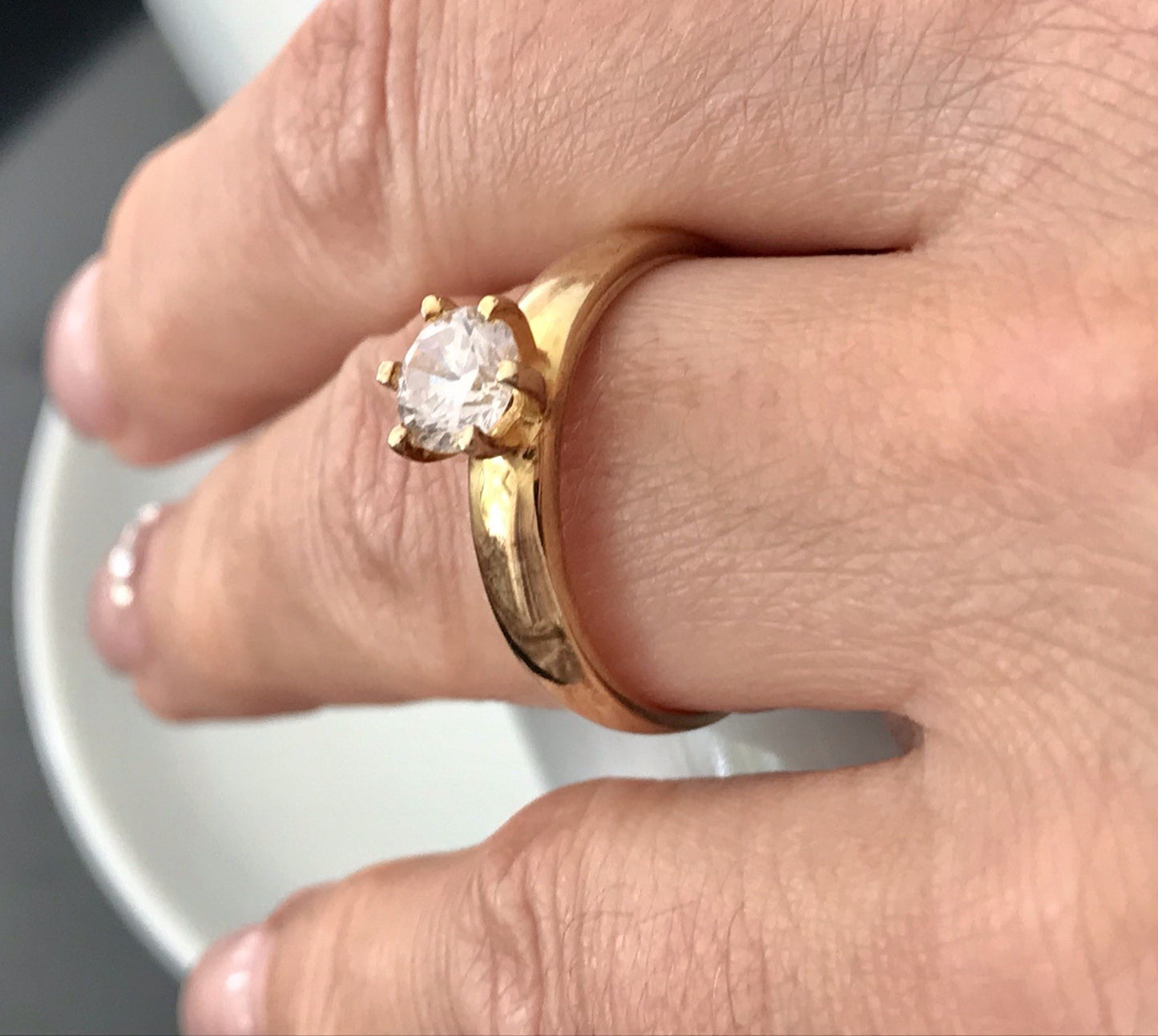 Vintage alt Damen Ring Silber 925 Gr.60 farbloser Stein Solitär 19,1 vergoldet