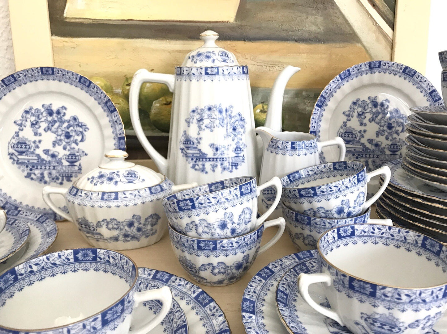 Edel Vintage Porzellan Kaffeeservice 12 Pers. Seltmann Weiden &andere China blau