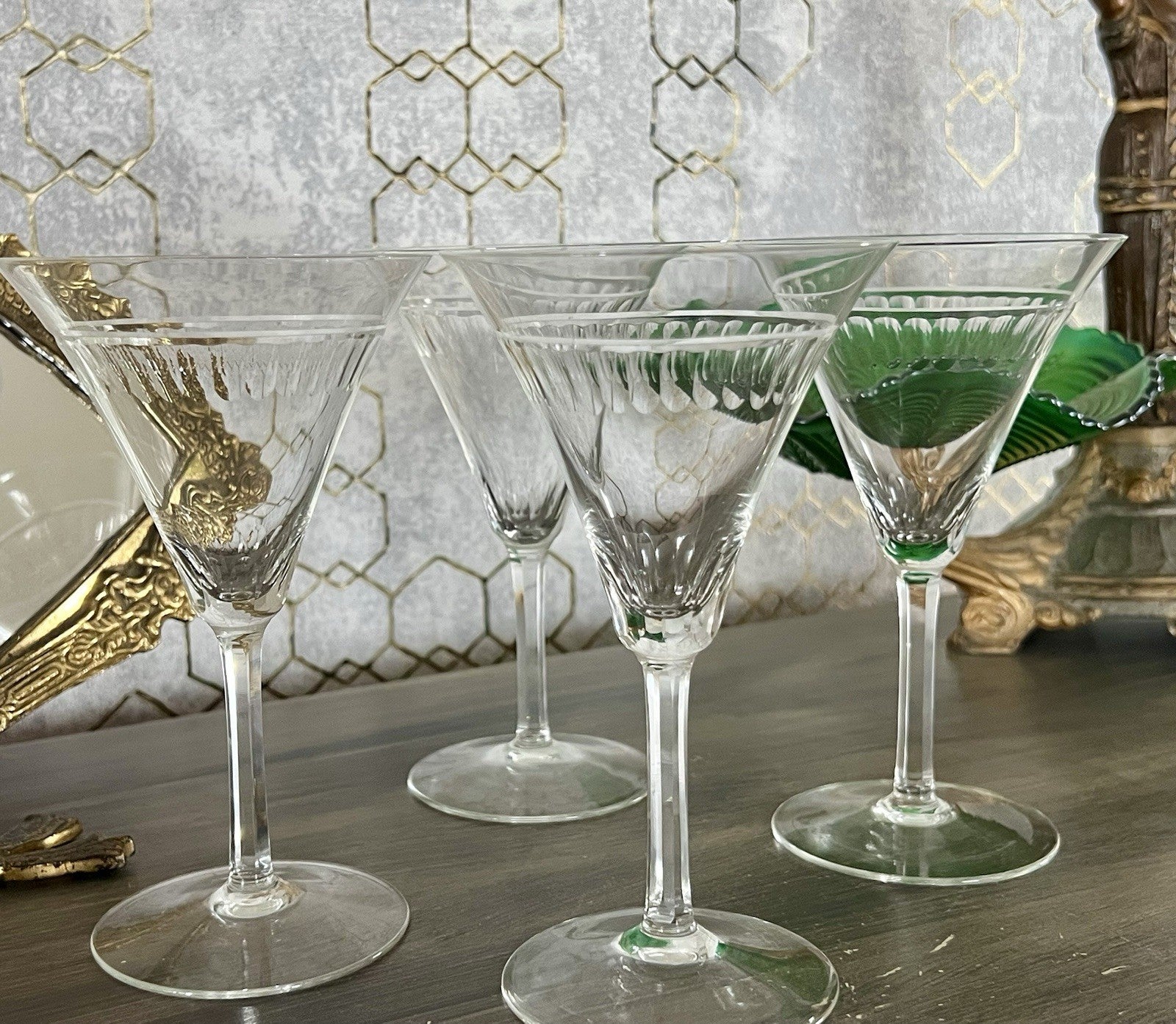 Antik Art Déco 4 Sektflöten Sekt Wein Gläser ?Weisswasser? Schliff