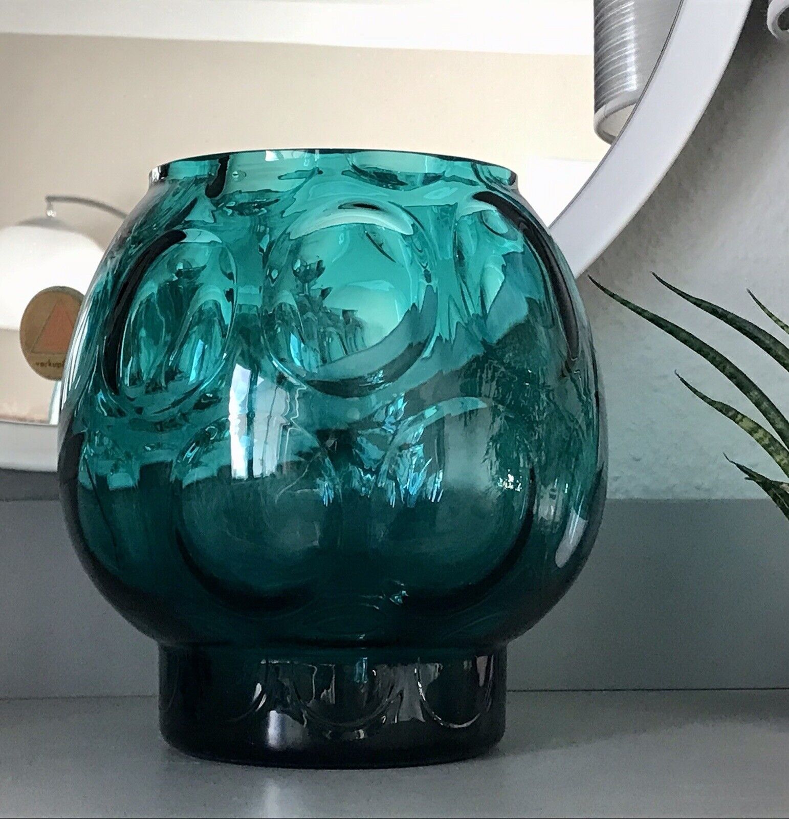Vintage 60er Design Glasvase Glas Petrol  Grün Vase Bubble Sputnik Ära Bowle