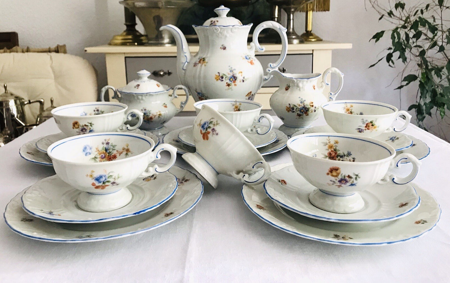 Antik spätes Art Déco Porzellan Kaffeeservice Stadtlengsfeld Rhön 1949-52