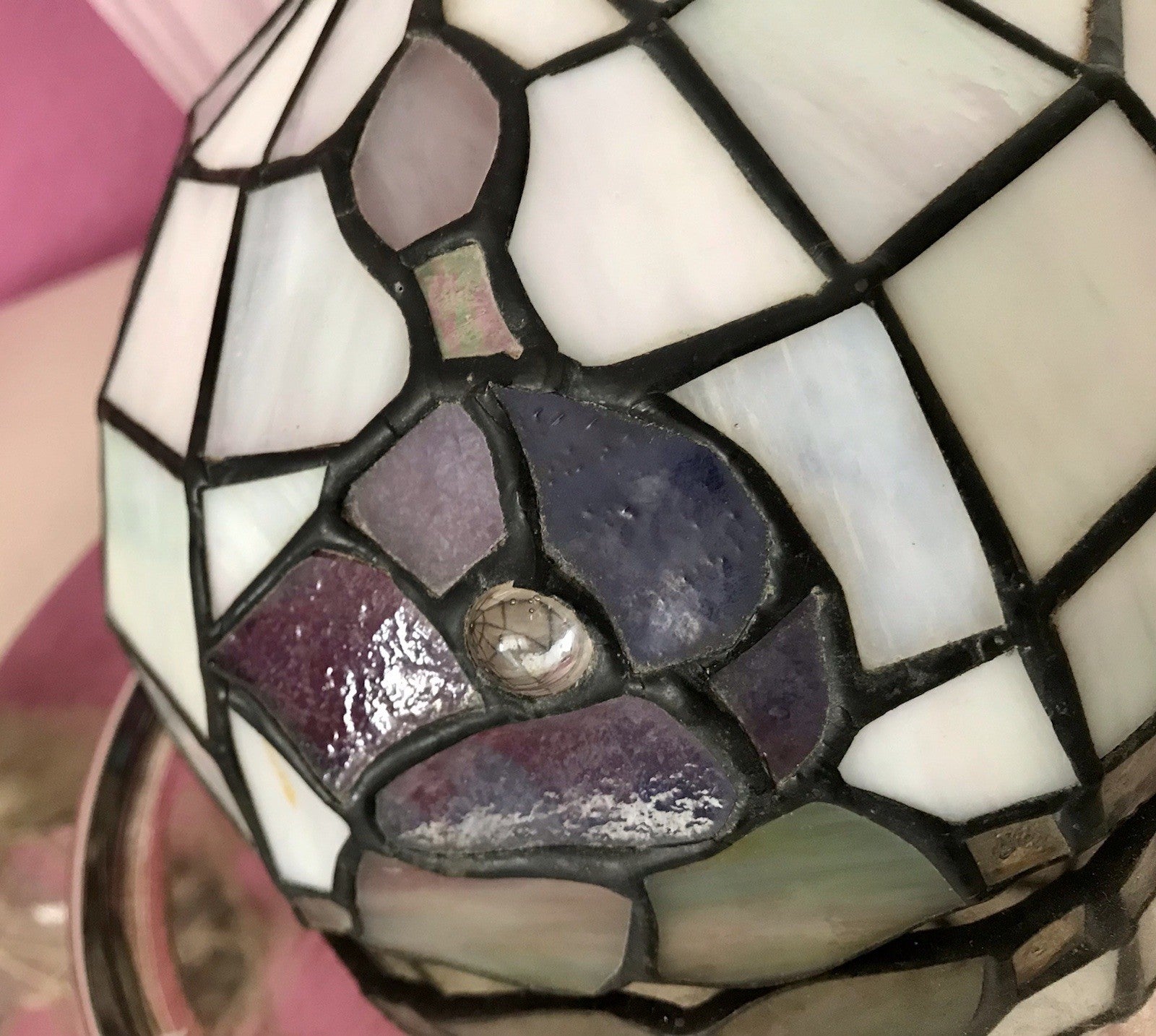 Antik? alt Glasschirm Lampenschirm Tiffany-Technik irisierendes Glas 2 Blumen