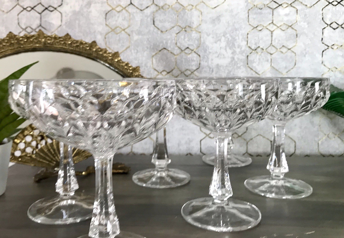 Vintage 9x Champagnerschalen Sektschalen Kristallglas Schliff Bleikristall