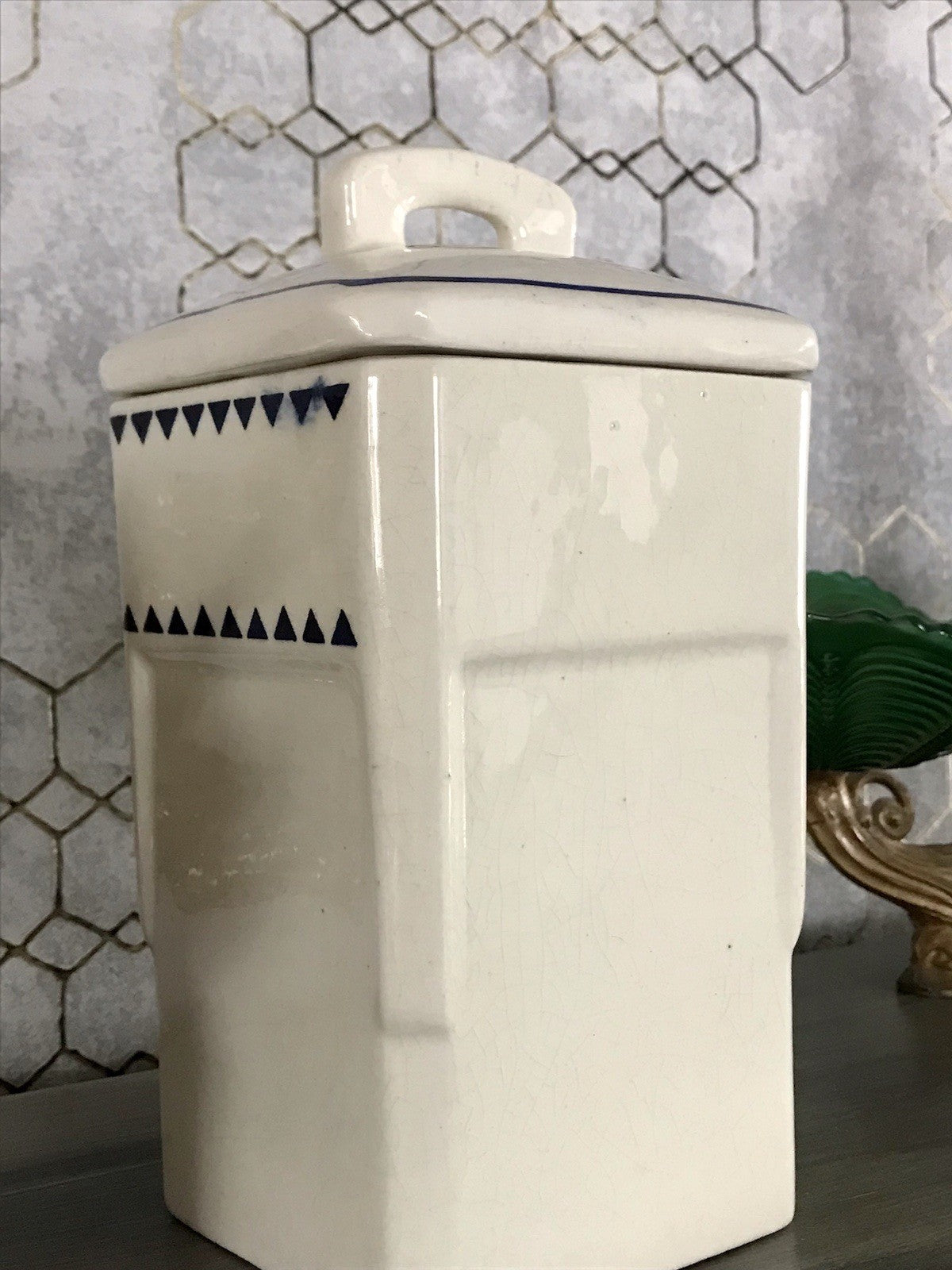 Antik Jugendstil Vorratsgefäß Kaffee Gefäß Vorratsdose weiß Porzellan creme blau