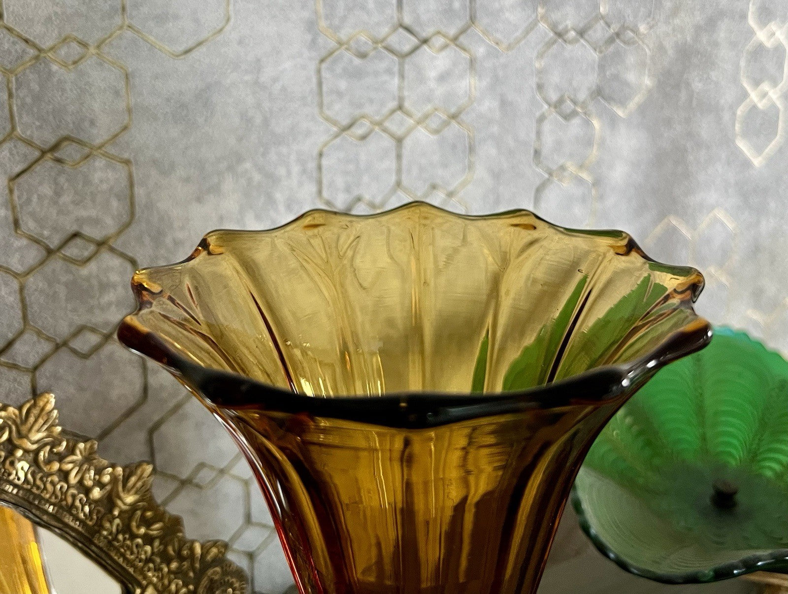 Art Déco 1 Vase Glasvase Pressglas Antik Bernstein Gelb Amber Glas Stölzle?