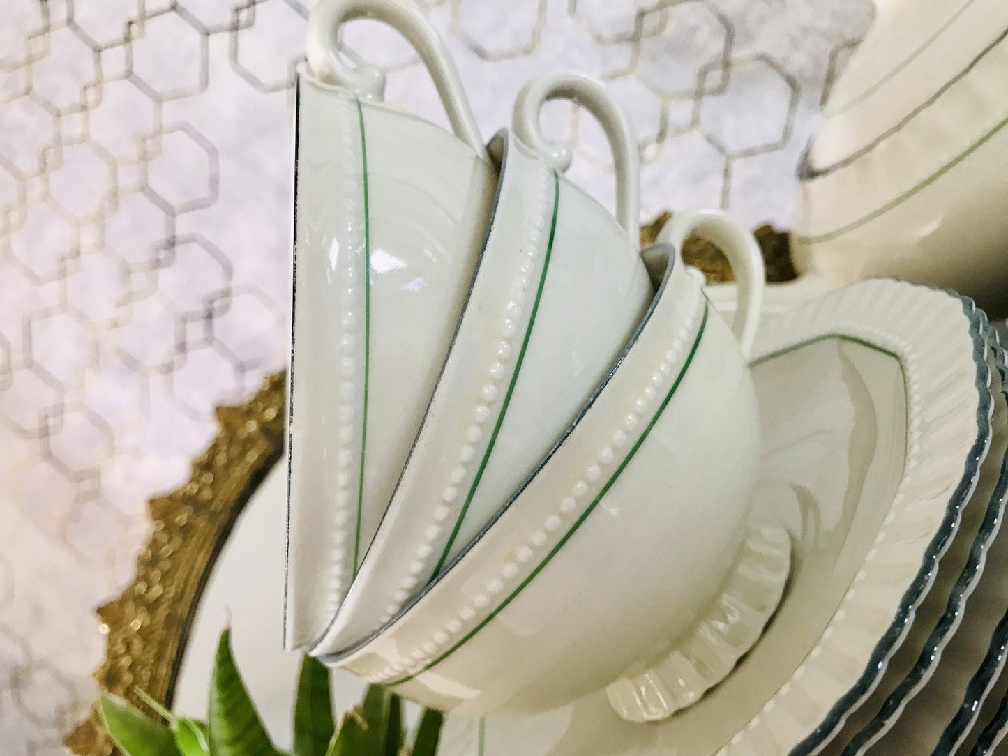 Antik Edel Art Déco Porzellan Kaffeeservice 8 Pers. SCHÖN Schlaggenwald Böhmen