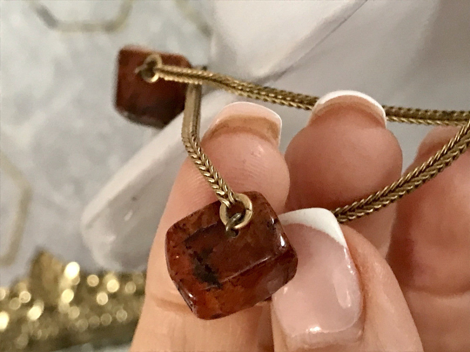 Vintage 60er Halskette Amerik. Doublè gold Steine Bernstein? Achate? SCHÖN