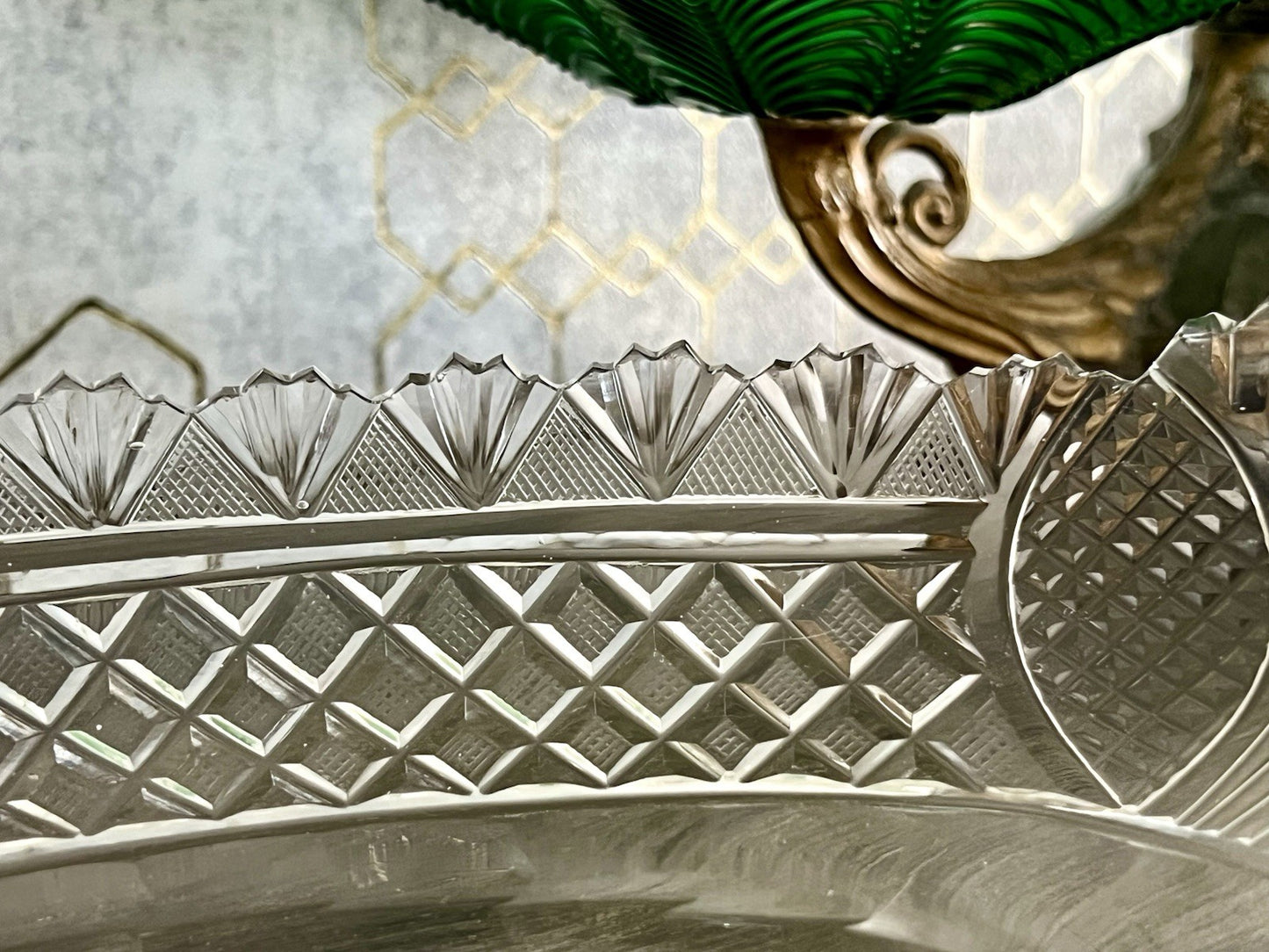 Antik Bleikristall Schale Glasschale Jardiniere Kristallglas Schiffchen Schliff