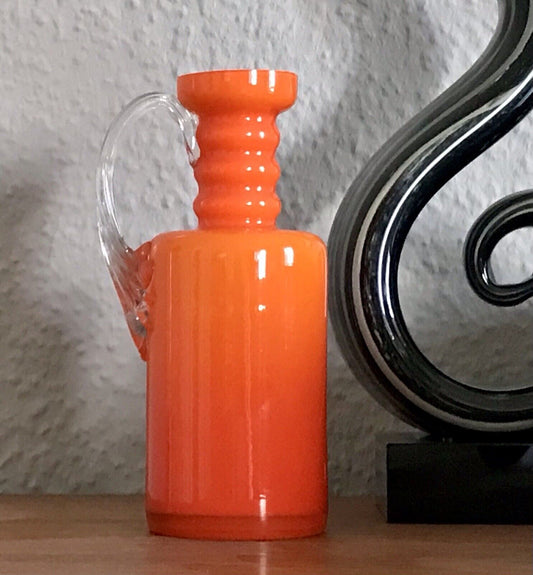 Vintage  Vase Empoli? opalin Firenze Glasvase Orange Henkelvase Italien Designer