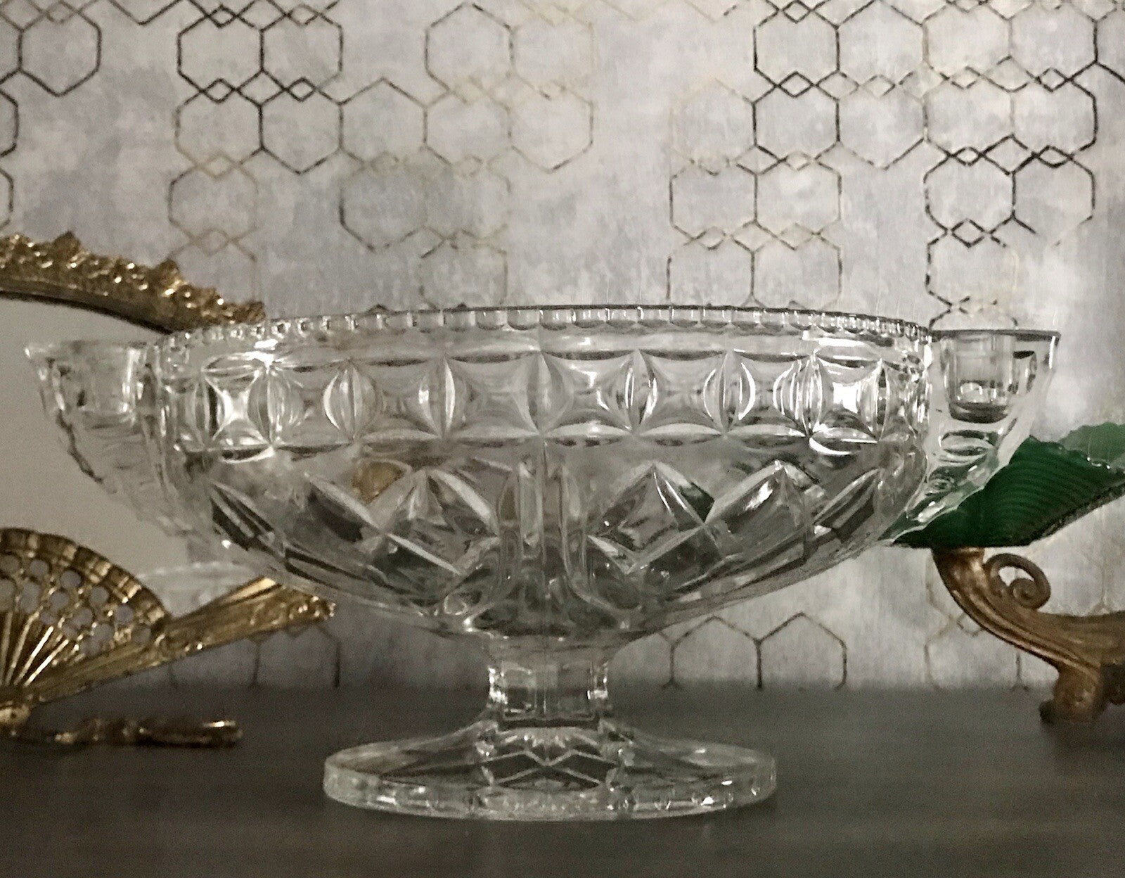 Antik Art Déco Pressglas Glas Schale Fußschale Tafelaufsatz England Jardiniere