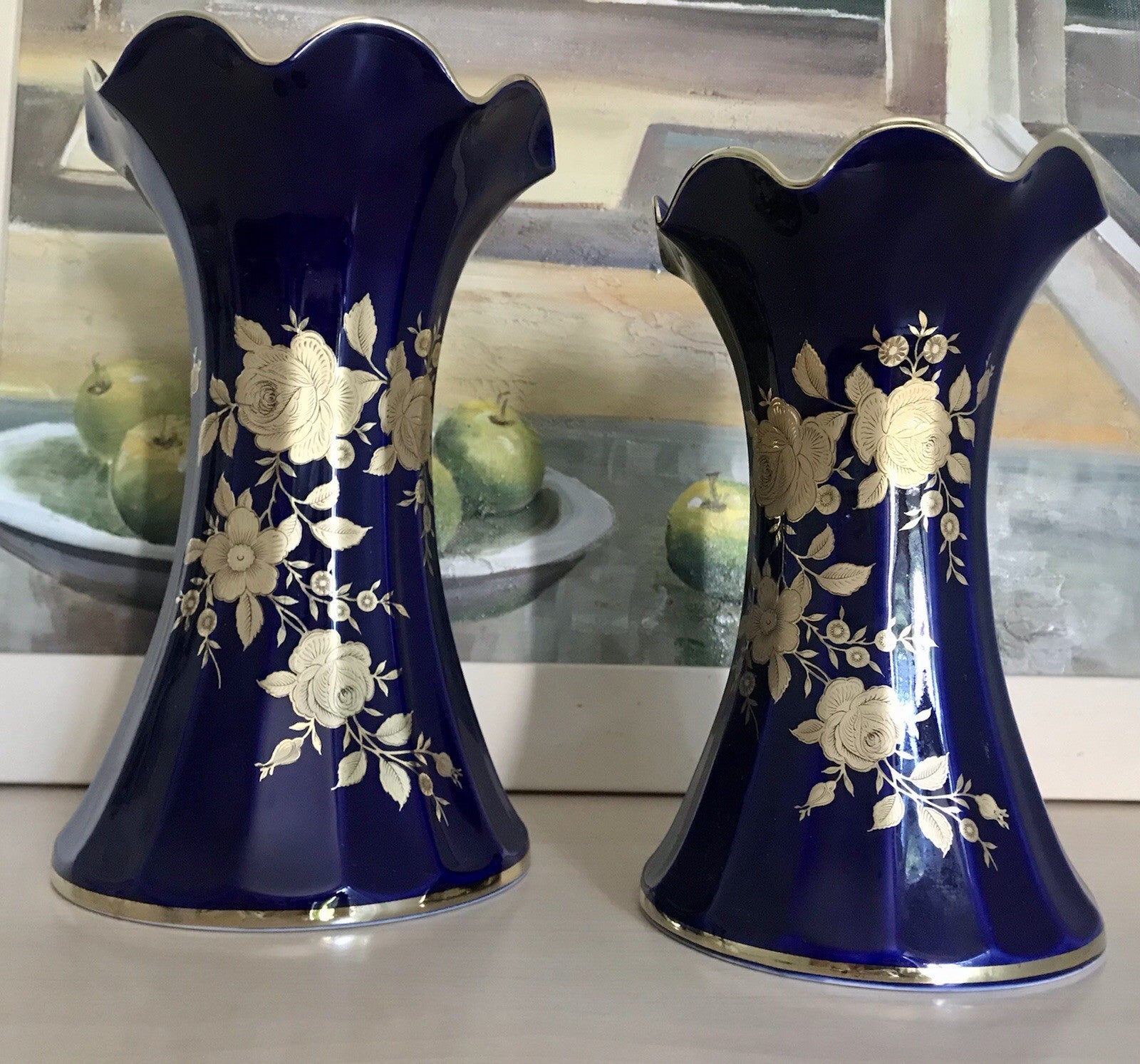 Vintage Alt 1 Porzellan Prunkvase Vase Echt Kobalt Golddekor