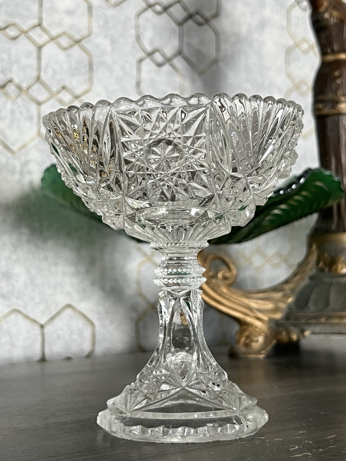 Antik Jugendstil Pressglas Glas Fußschale Schale Zuckerschale Brockwitz