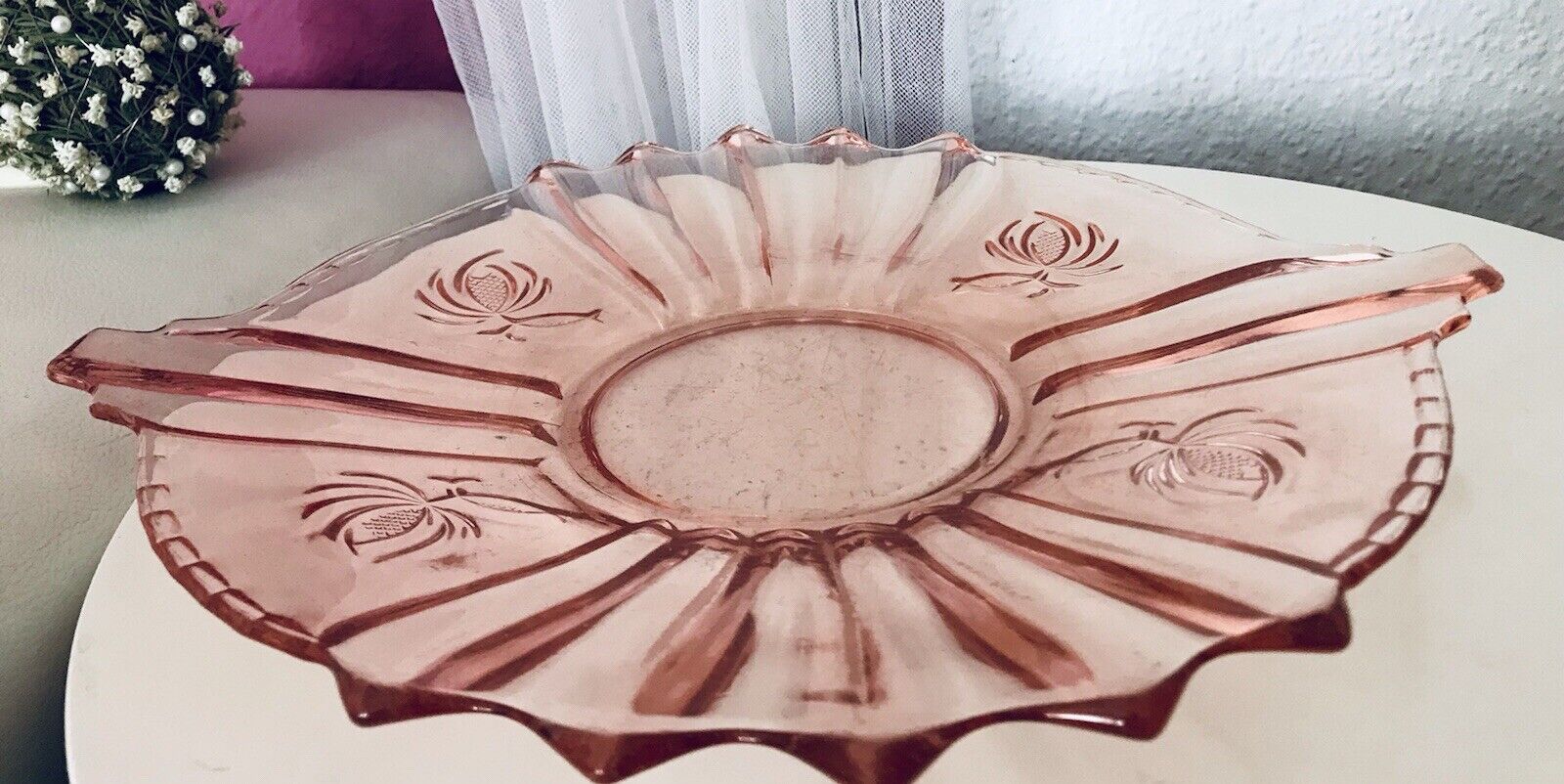 Rosalin Kuchenplatte Kuchenteller Art Déco Schale Pressglas Brockwitz Glasschale
