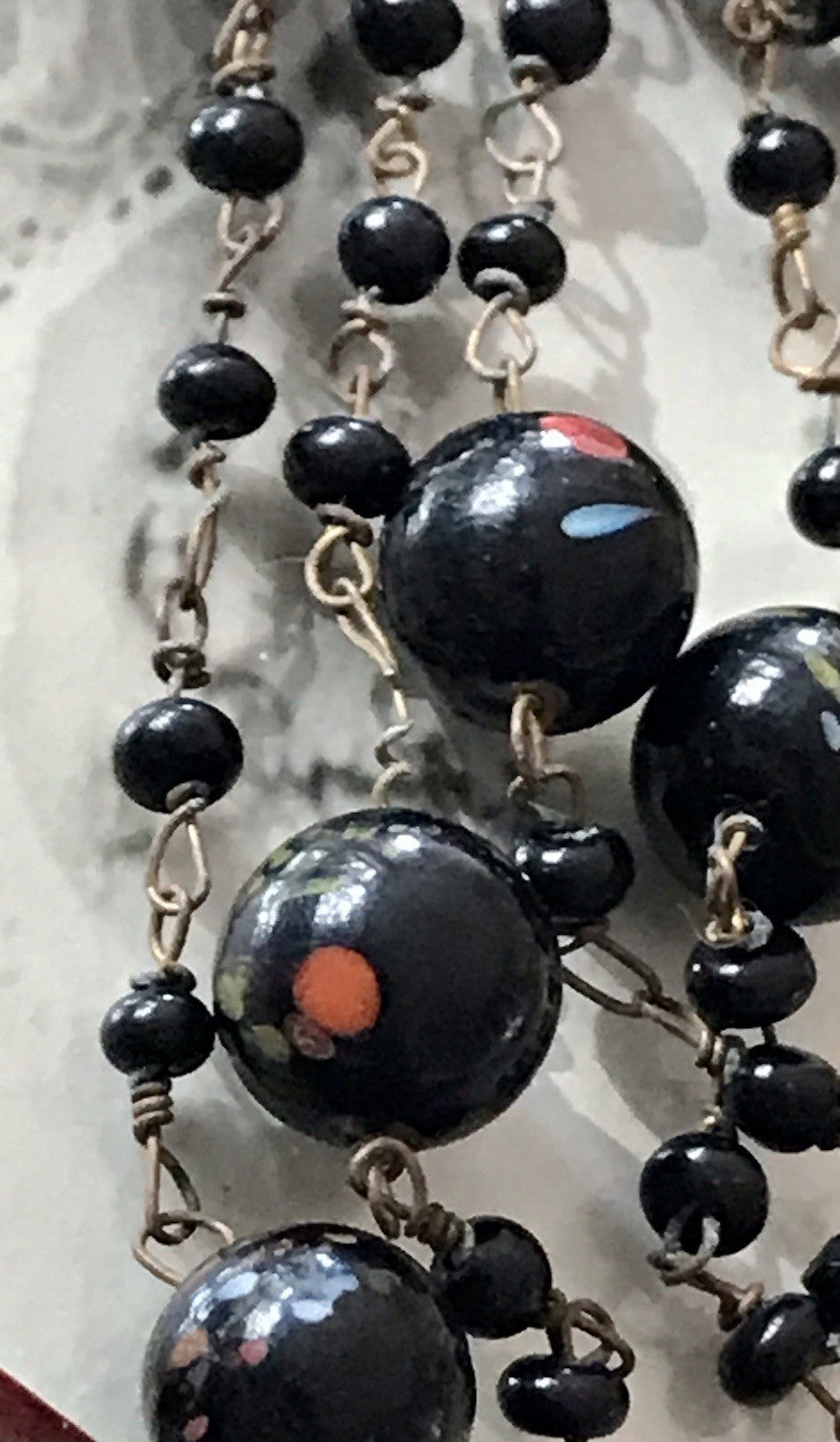 Alt antik? Vintage lange Halskette Kette schwarze Murano Perlen Sehr Schön