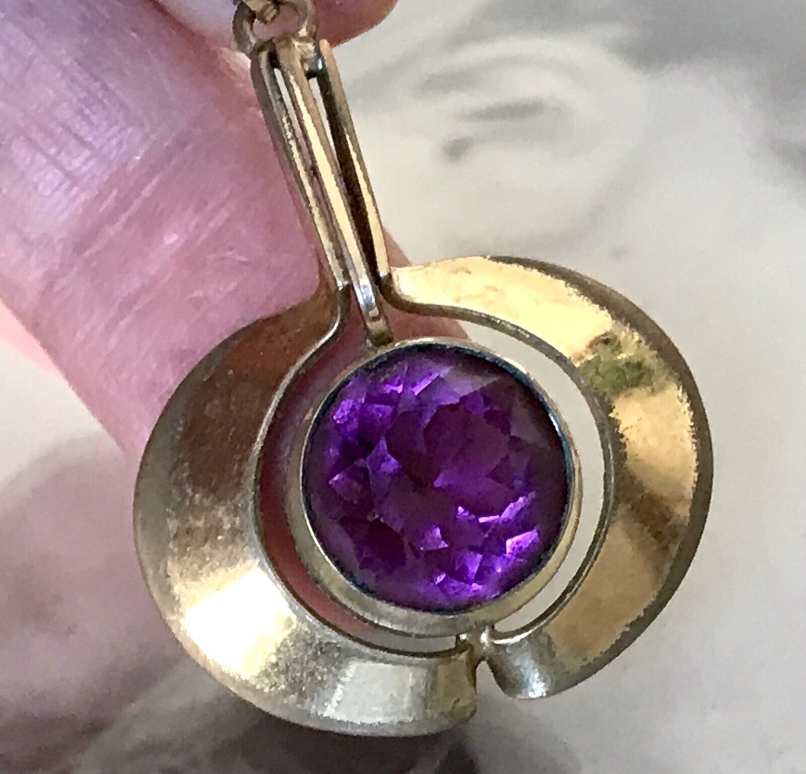 Vintage TeKa Designer Anhänger lila Stein Amethyst? Amerik. Doublè vergoldet