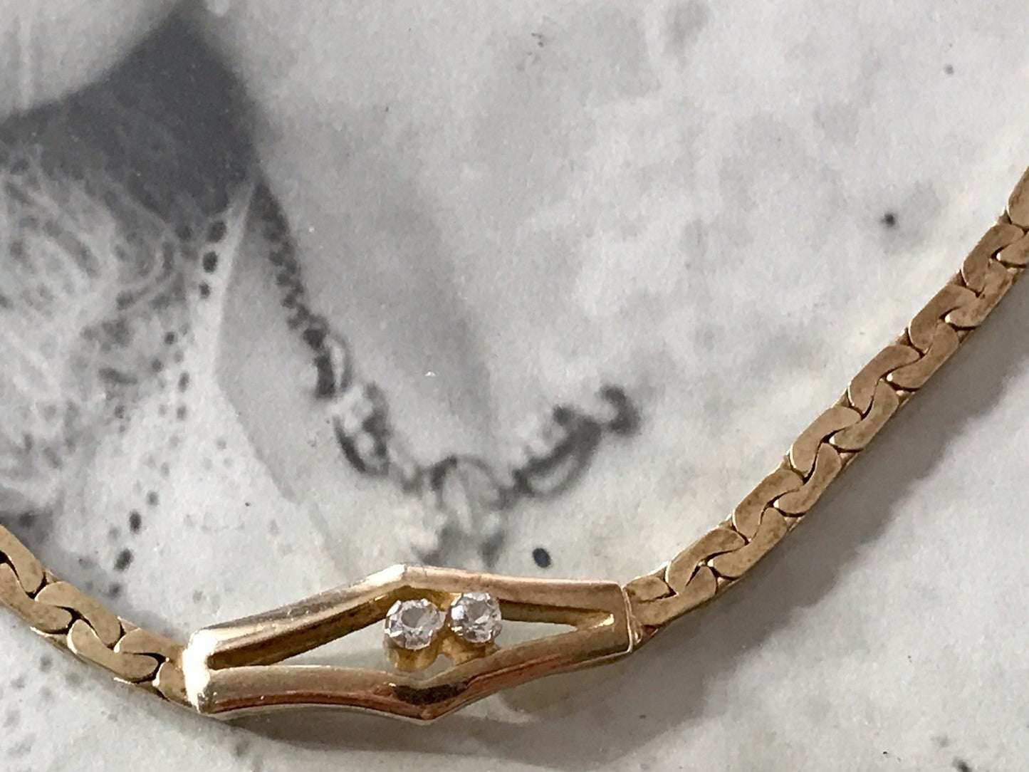 Alt Edel Vintage 835 Silber vergoldet Collier Halskette farblose Steine