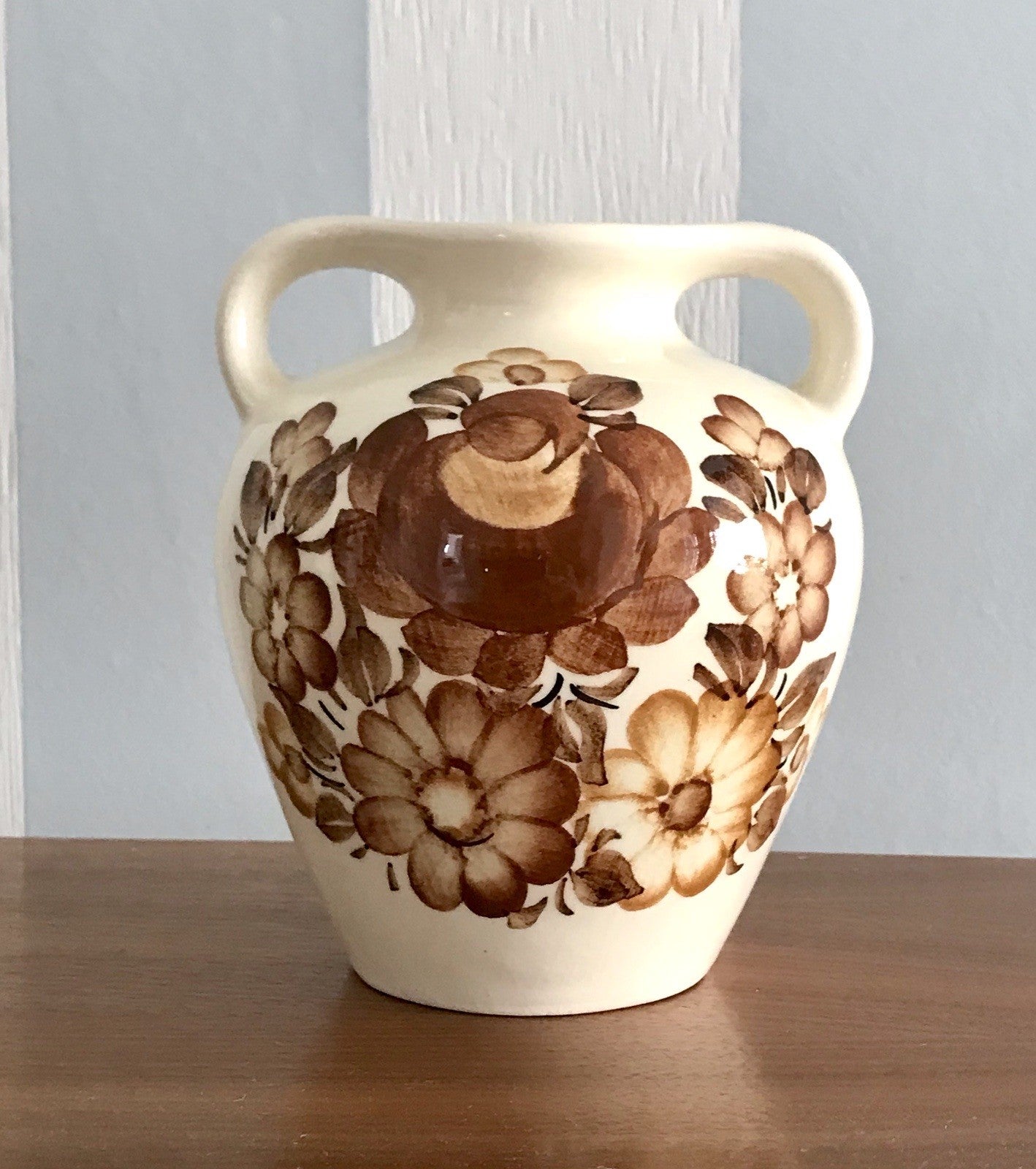 Vintage Fayence Keramik  Vase handbemalt ZF Kolo Polen 50er 60er beige braun