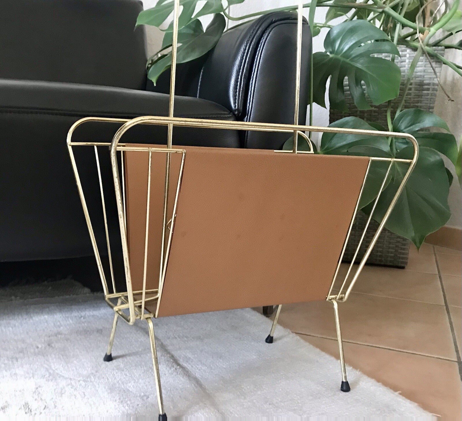 Vintage 60er Mid Century String-Ära Zeitungsständer Kultig gold braun