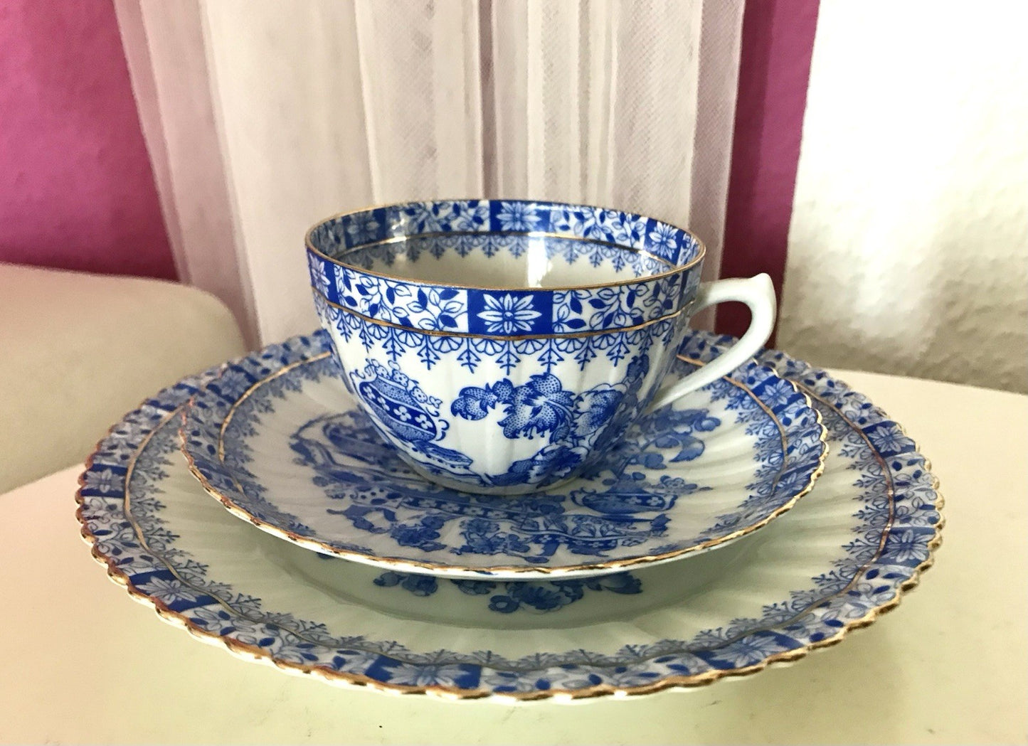 Antik Vintage Porzellan 1 Kaffee-Gedeck Sammeltasse Schön! China blau Tuppack&