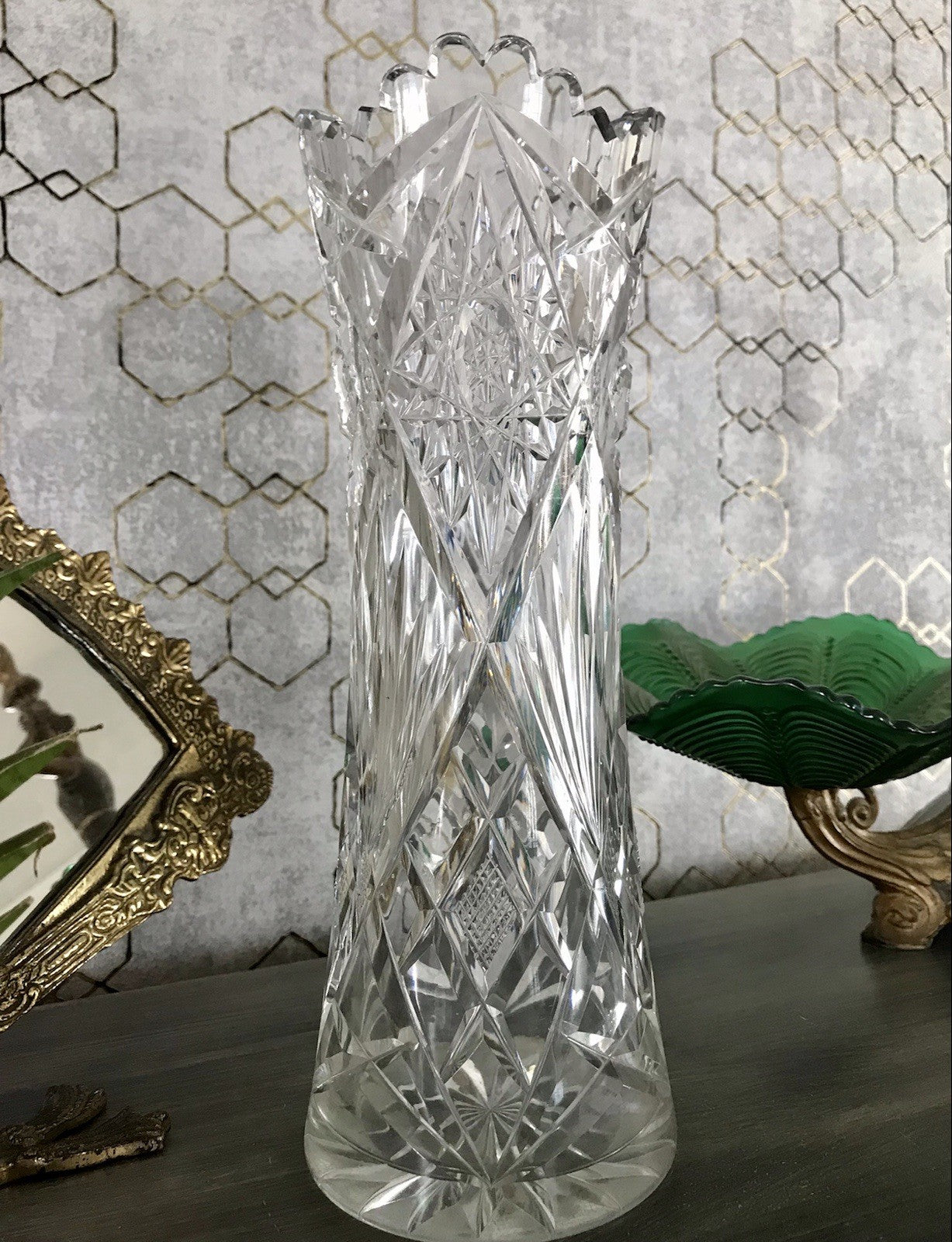 Alt Vintage Vase Glasvase Kristallglas Bleikristall geschliffen in Art Déco Stil
