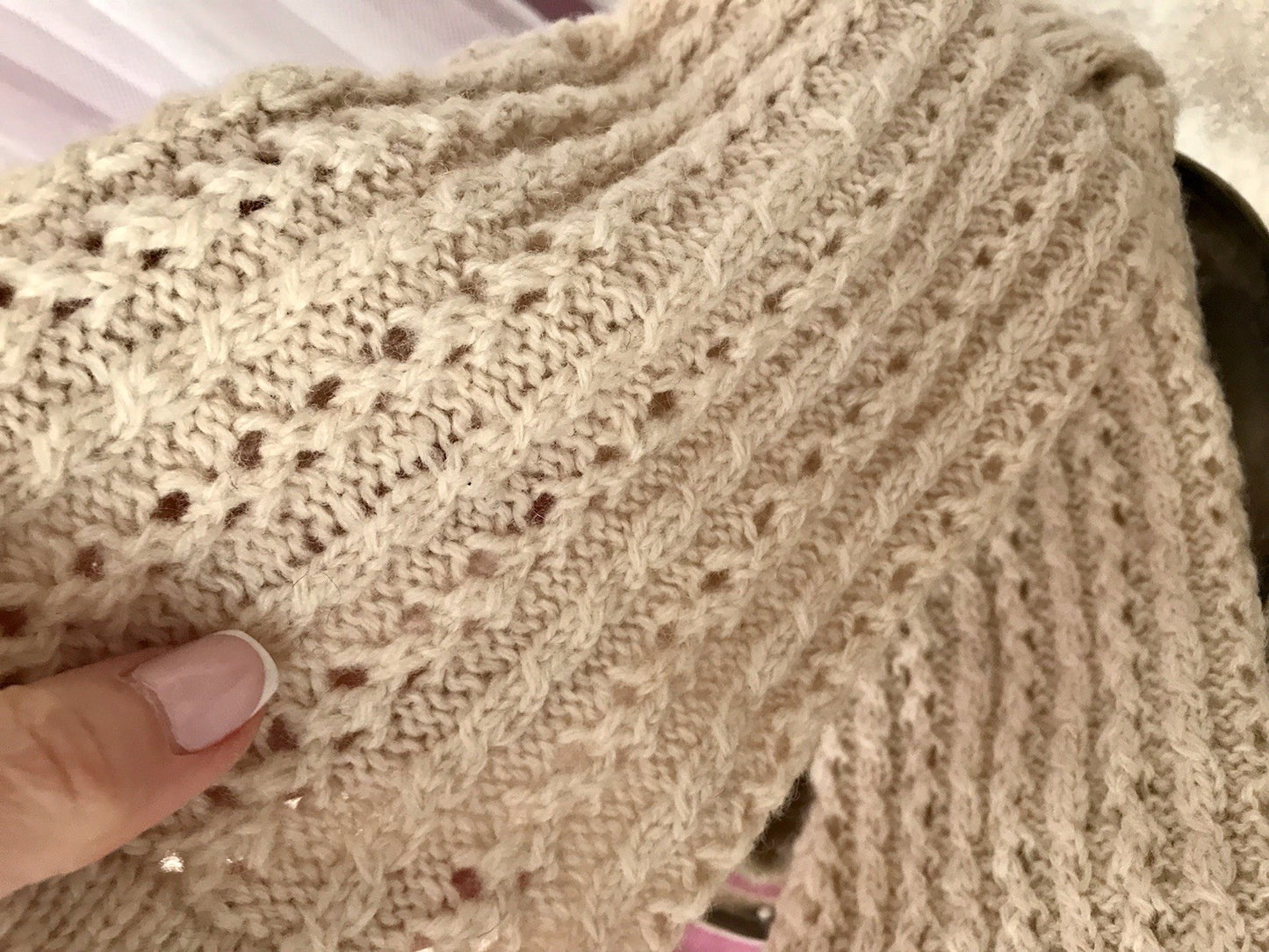 Antik Strümpfe Overkneestrümpfe Schaf-Wolle beige Trachten?