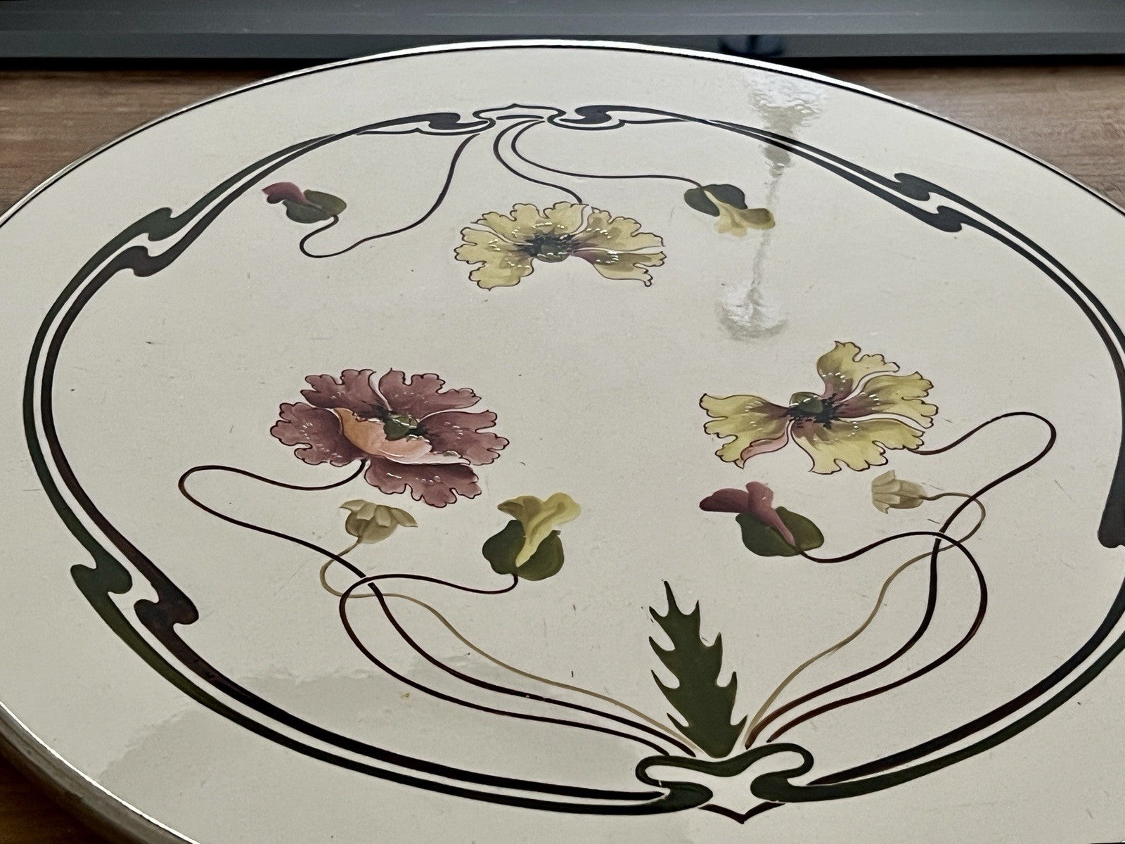 Antik WMF Jugendstil Art Deco Tortenplatte  Metallmontur Porzellan Keramik