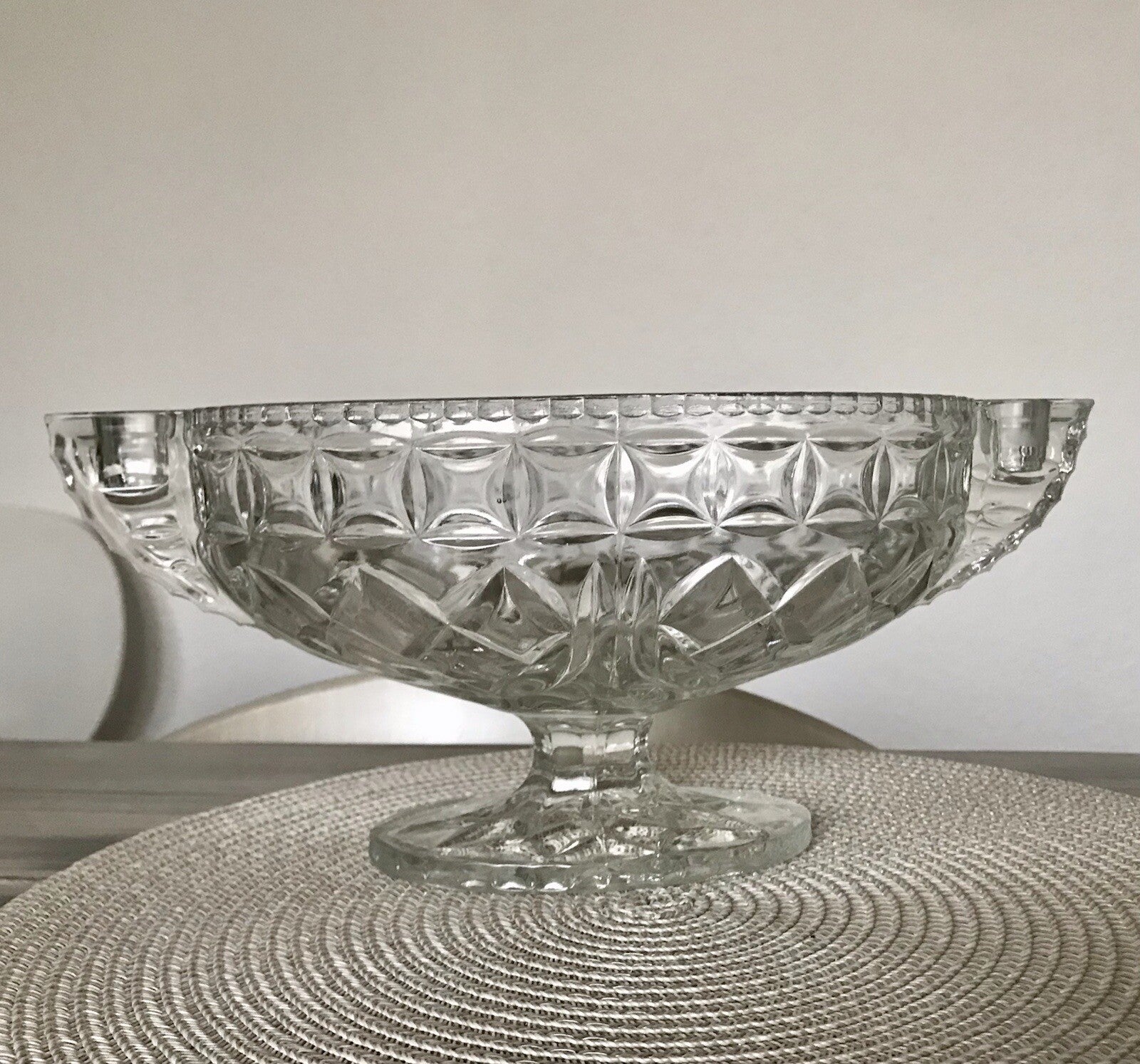 Antik Art Déco Pressglas Glas Schale Fußschale Tafelaufsatz England Jardiniere