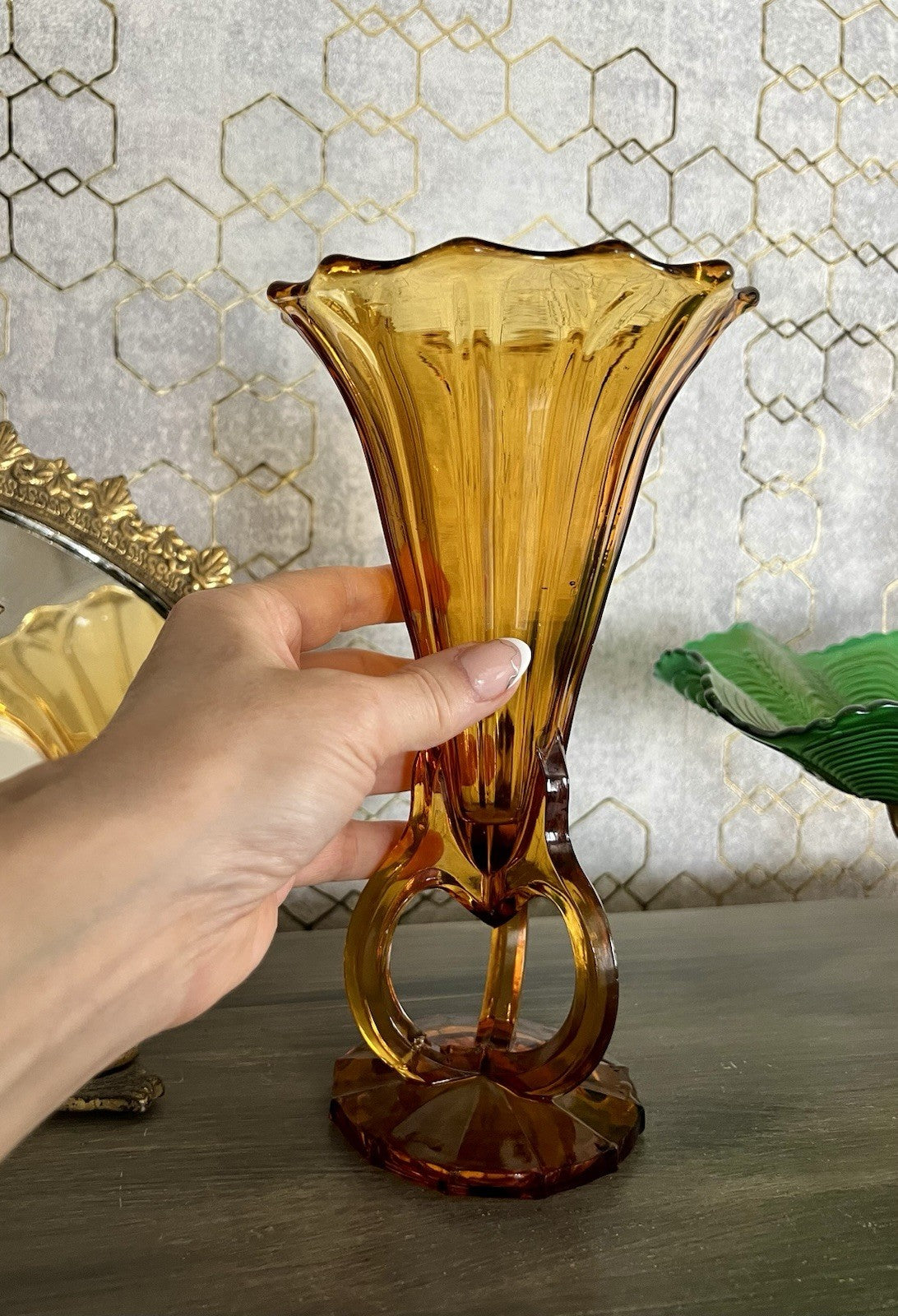Art Déco 1 Vase Glasvase Pressglas Antik Bernstein Gelb Amber Glas Stölzle?