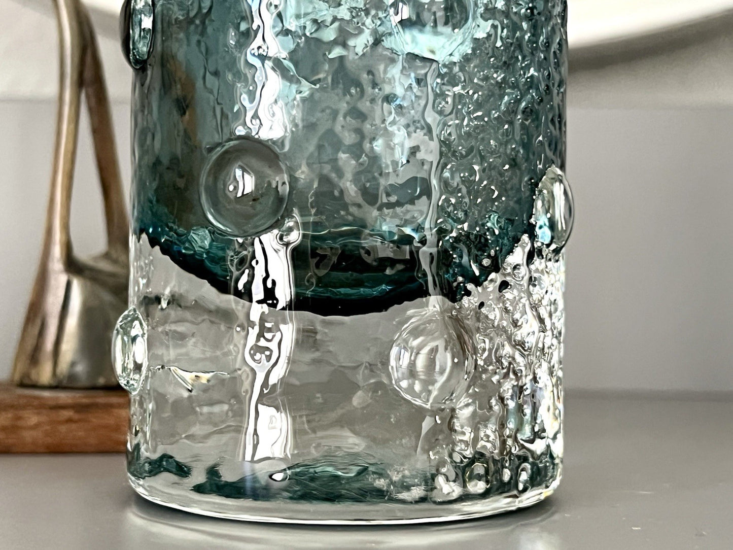 Vintage 60er Riihimäki Lasi Designer Glasvase Vase Glas graublau Finnland Rauch