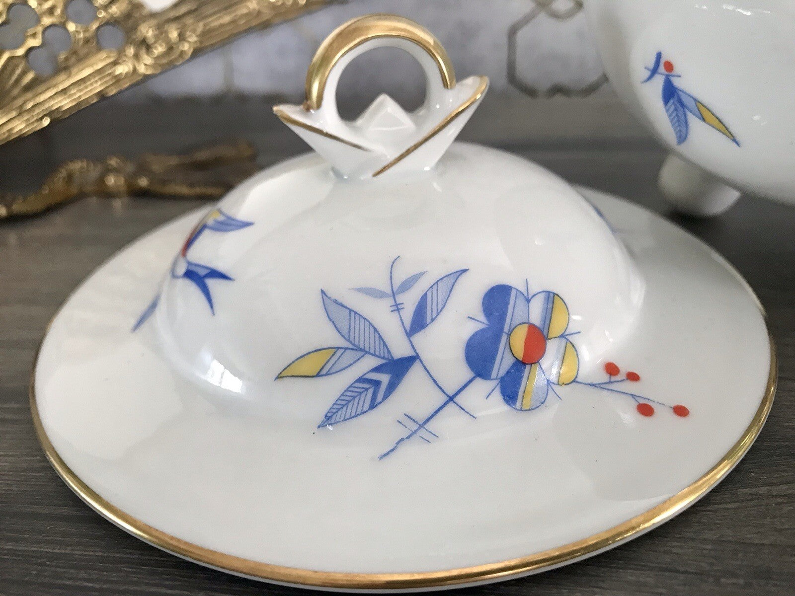 Antik Art Déco Porzellan Dose Deckeldose Schatulle Bonboniere Ullersricht Weiden
