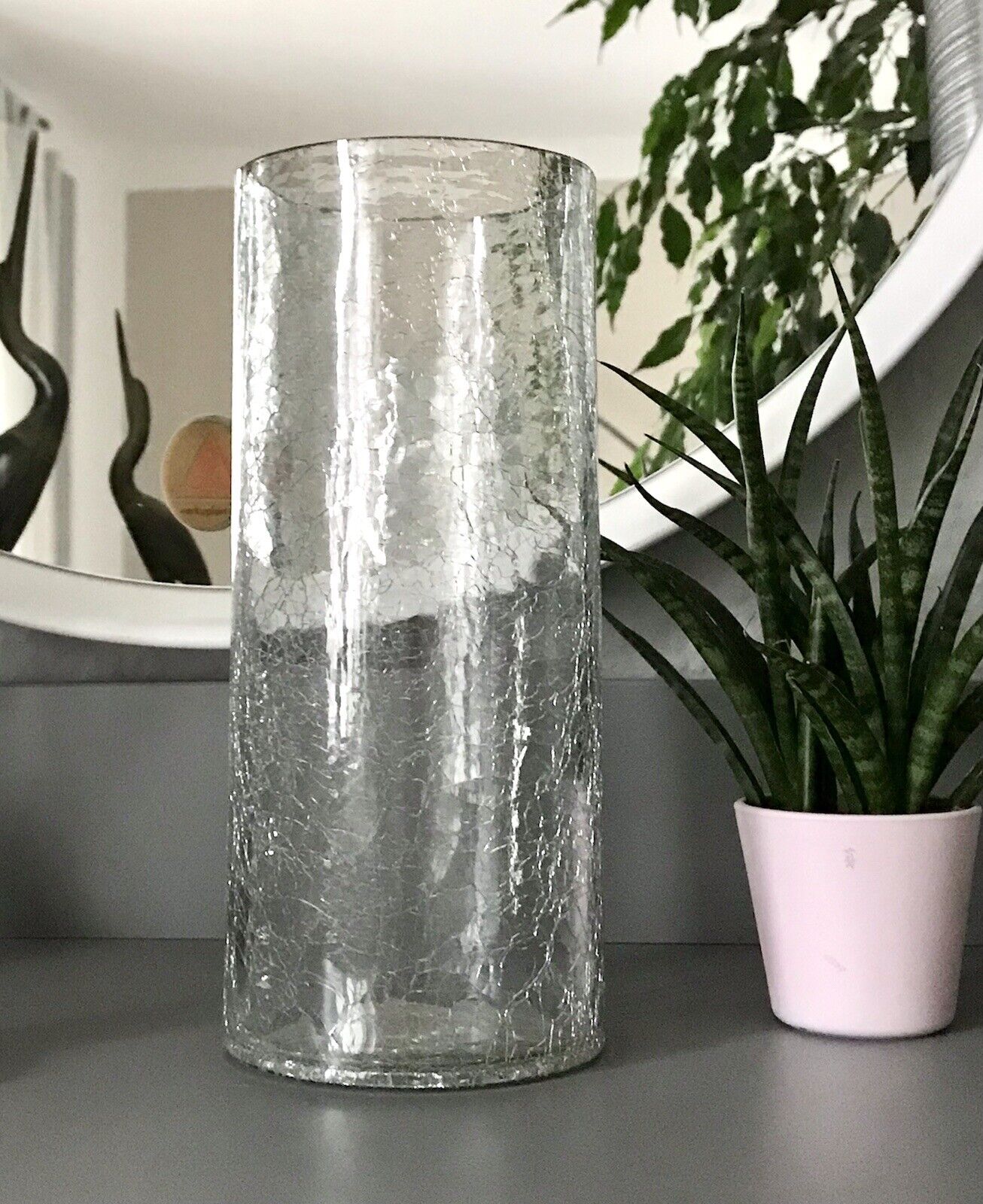 Vintage Kristallglas Kunstglas Craquelée Vase Glasvase zylindrisch groß