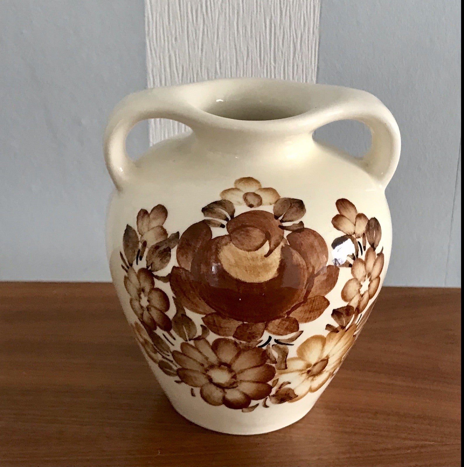 Vintage Fayence Keramik  Vase handbemalt ZF Kolo Polen 50er 60er beige braun