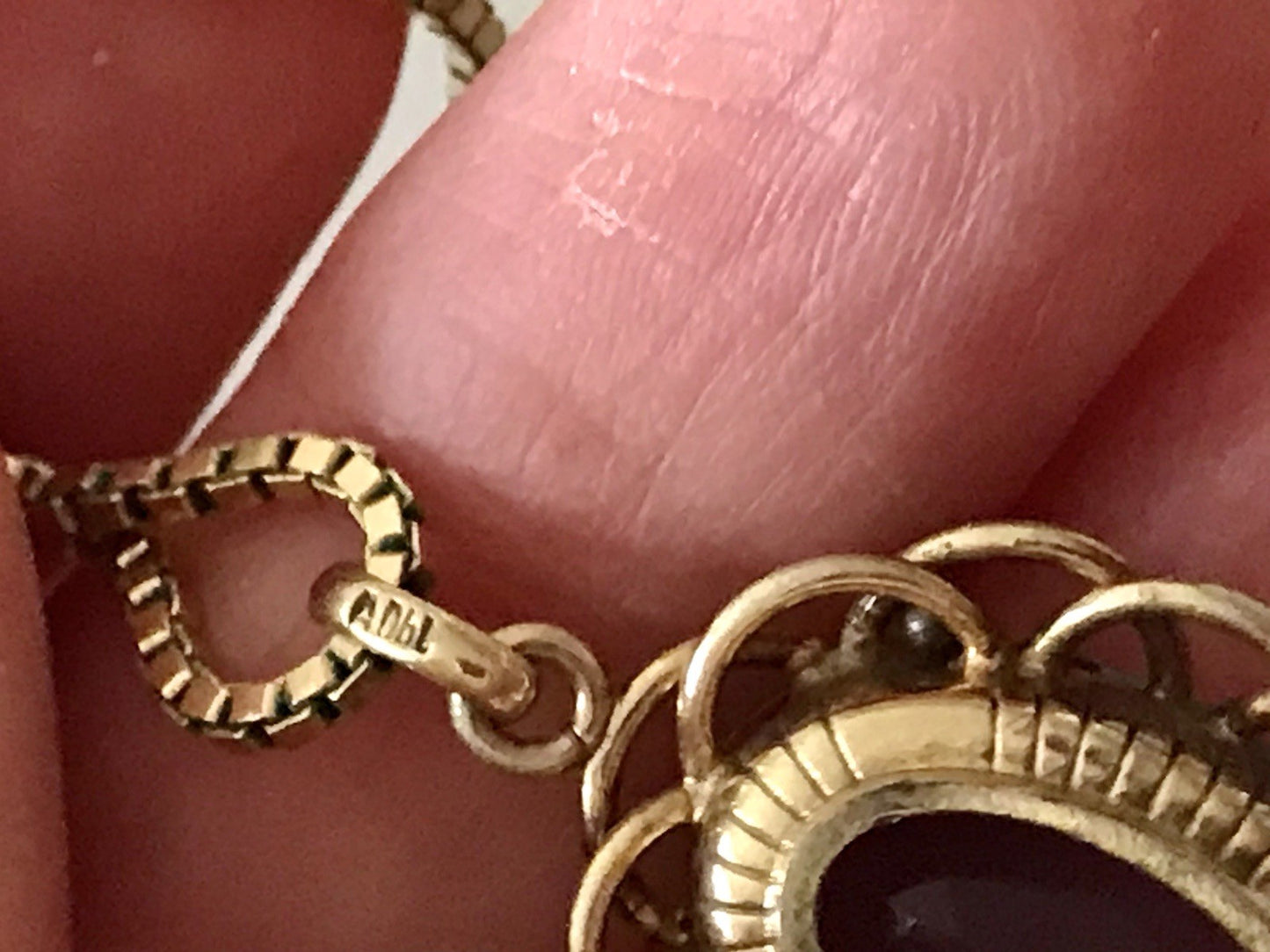 Alt Vintage Edel Kette & Anhänger lila Stein Amethyst? vergoldet Amerik. Doublè