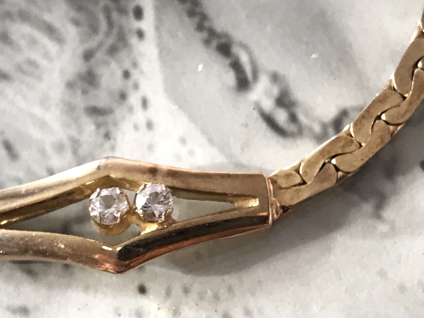 Alt Edel Vintage 835 Silber vergoldet Collier Halskette farblose Steine