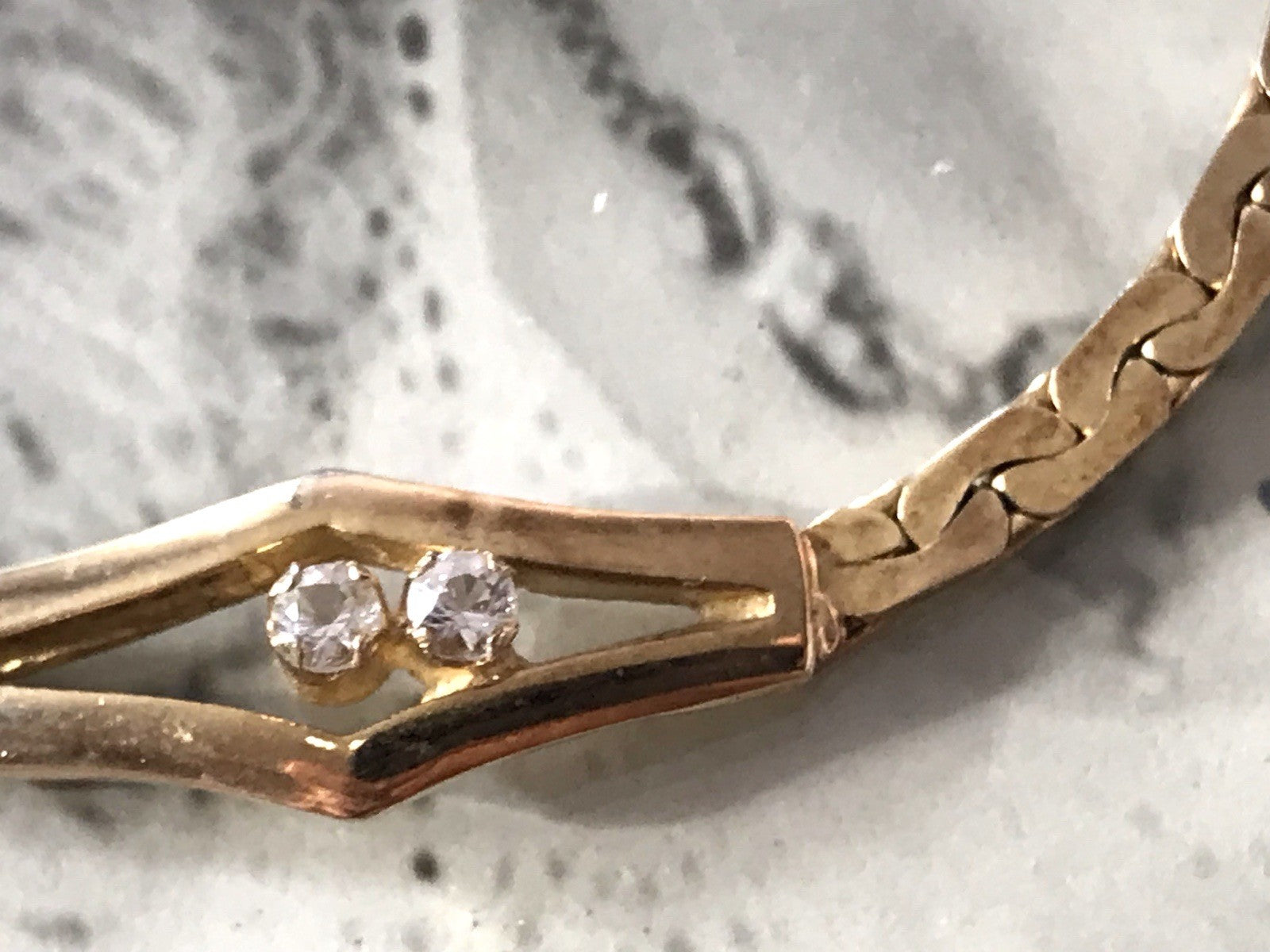 Alt Edel Vintage 835 Silber vergoldet Collier Halskette farblose Steine