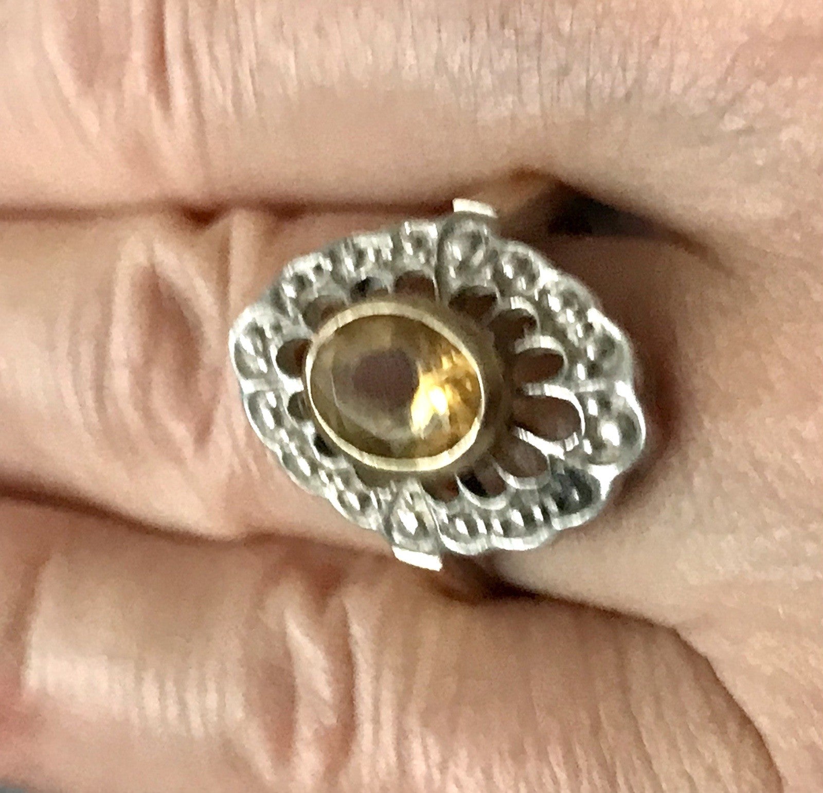 Antik Jugendstil Edel Damen Ring Citrin? Stein Silber 925~ Gr.60/61