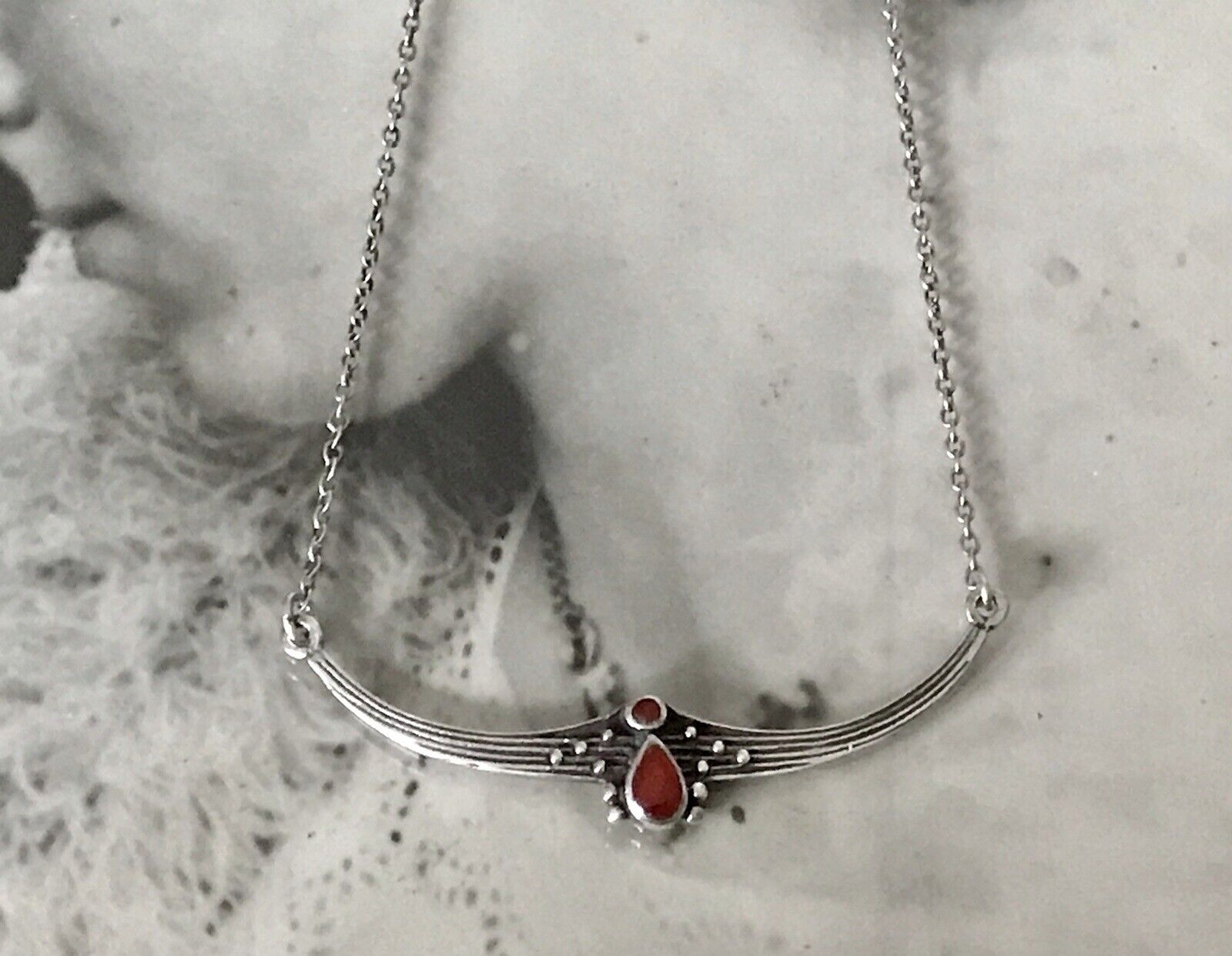 Antik Jugendstil Art Déco 925 Sterling Silber Collier Halskette roter Stein