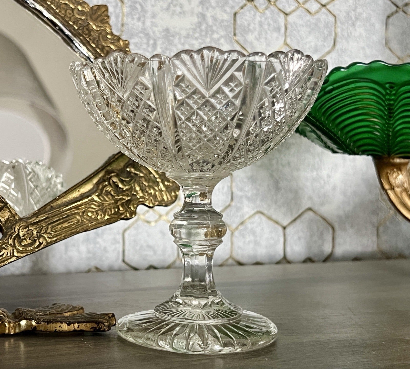 Antik Jugendstil Art Déco Pressglas Glas Fußschale Schale Zuckerschale