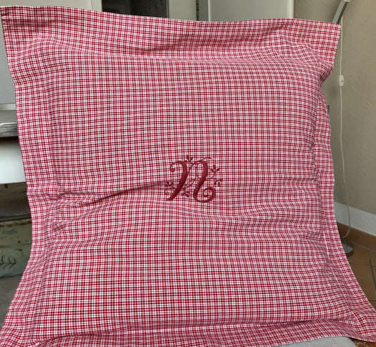 Antik? Vintage Alt Kopfkissen Bezug Baumwolle Monogramm N Stehsaum rot kariert