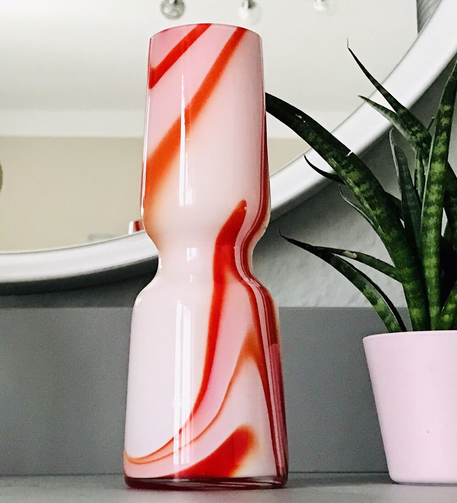 Carlo Moretti Vintage  Vase Murano Glasvase rot weiß