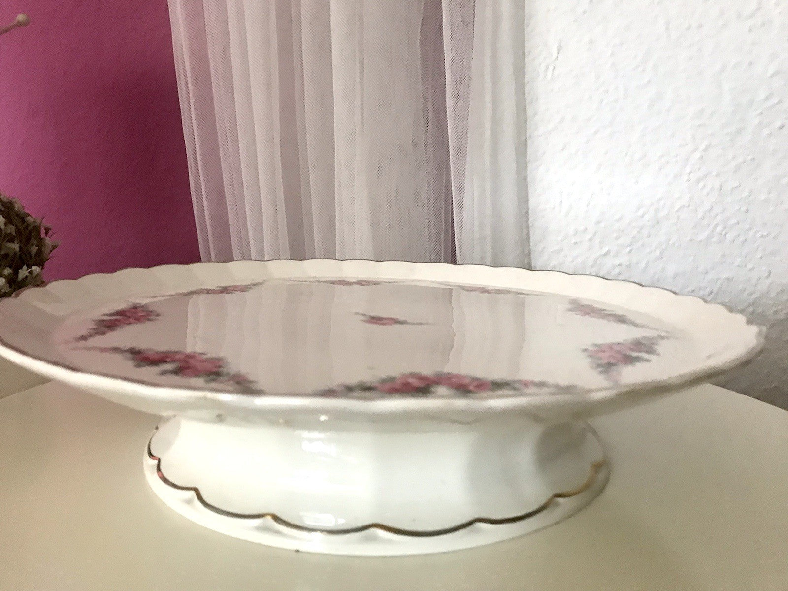 Antik Max Rösler Keramik Tortenplatte Tortenständer Rosen Art Déco