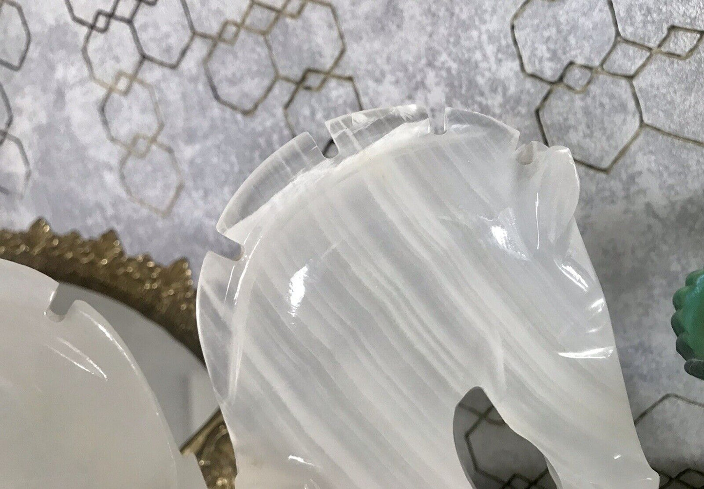 Vintage Alabaster 2 Buchstützen  weißer Onyx wundervoll! 60er 70er