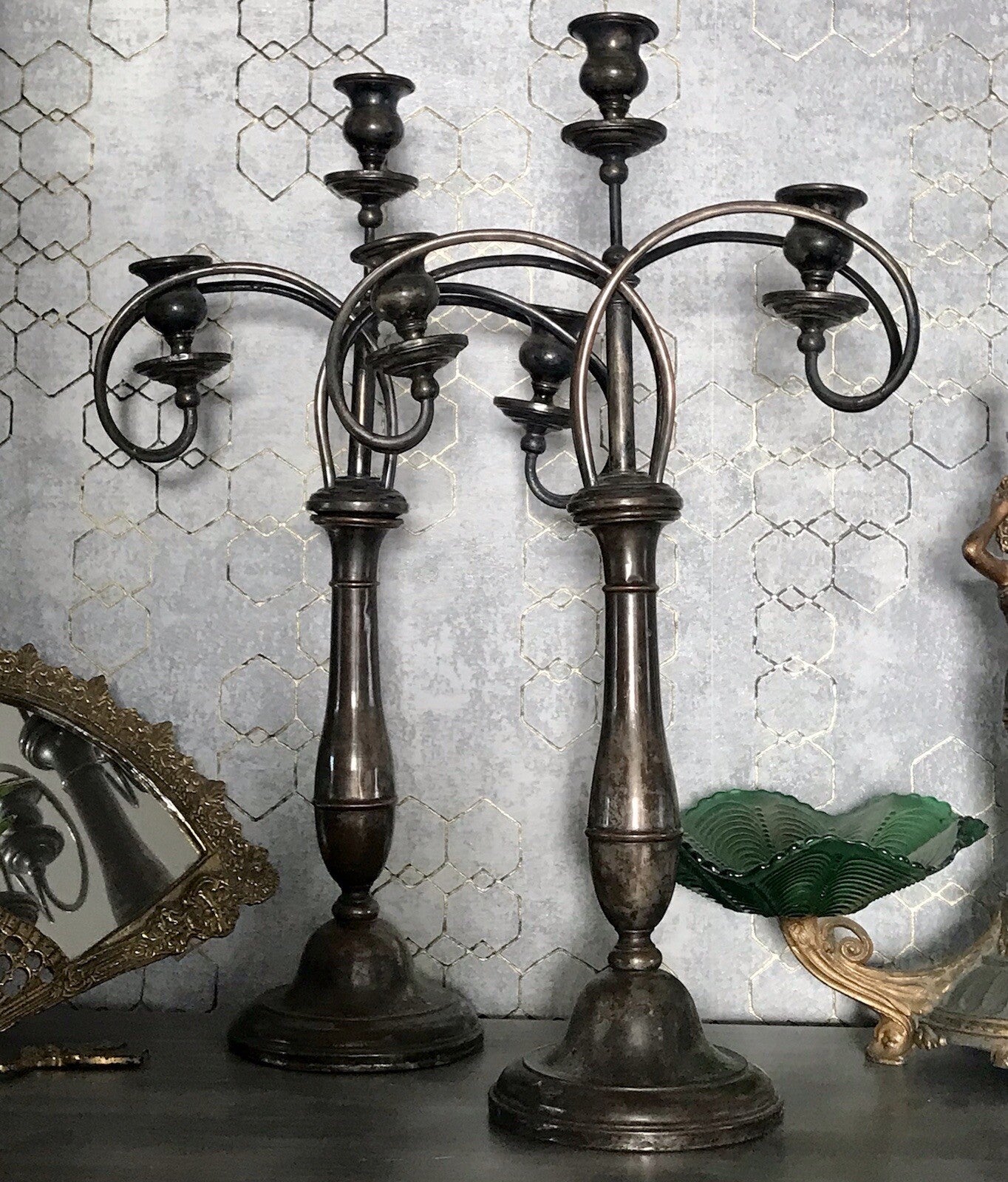 Antik 2 Jugendstil ehemals versilbert Kandelaber Kerzenständer Leuchter ~1890