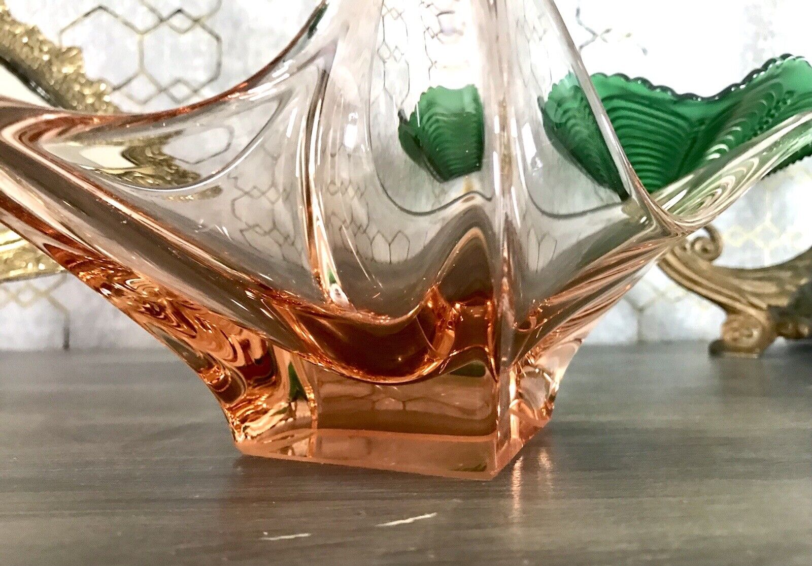 Vintage Murano 60er 70er Jahre Schale Glas Schön zipfelig apricot