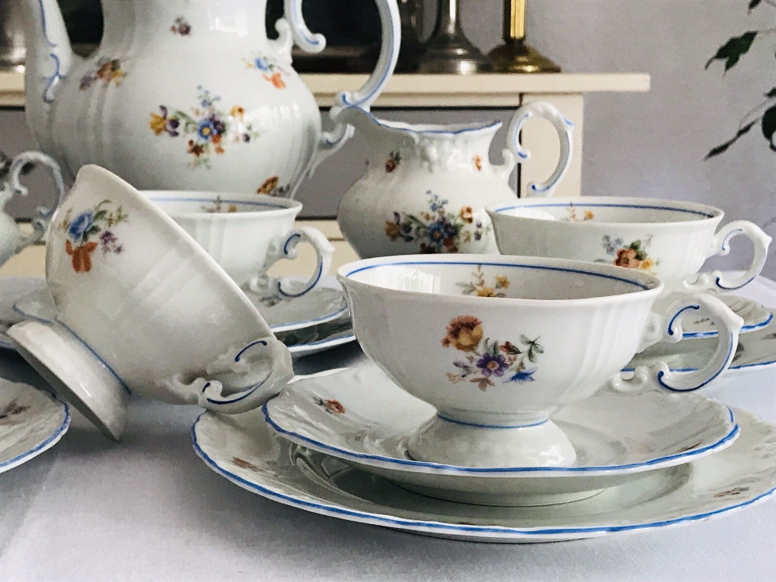 Antik spätes Art Déco Porzellan Kaffeeservice Stadtlengsfeld Rhön 1949-52