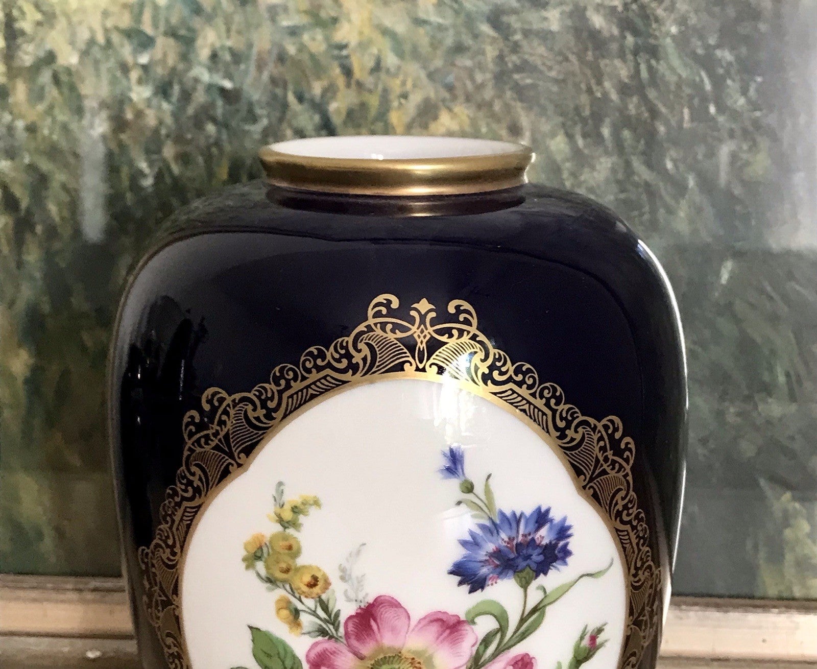 Vintage Alt 1 Porzellan Prunkvase Vase Echt Kobalt blau bunt Weimarer Porzellan