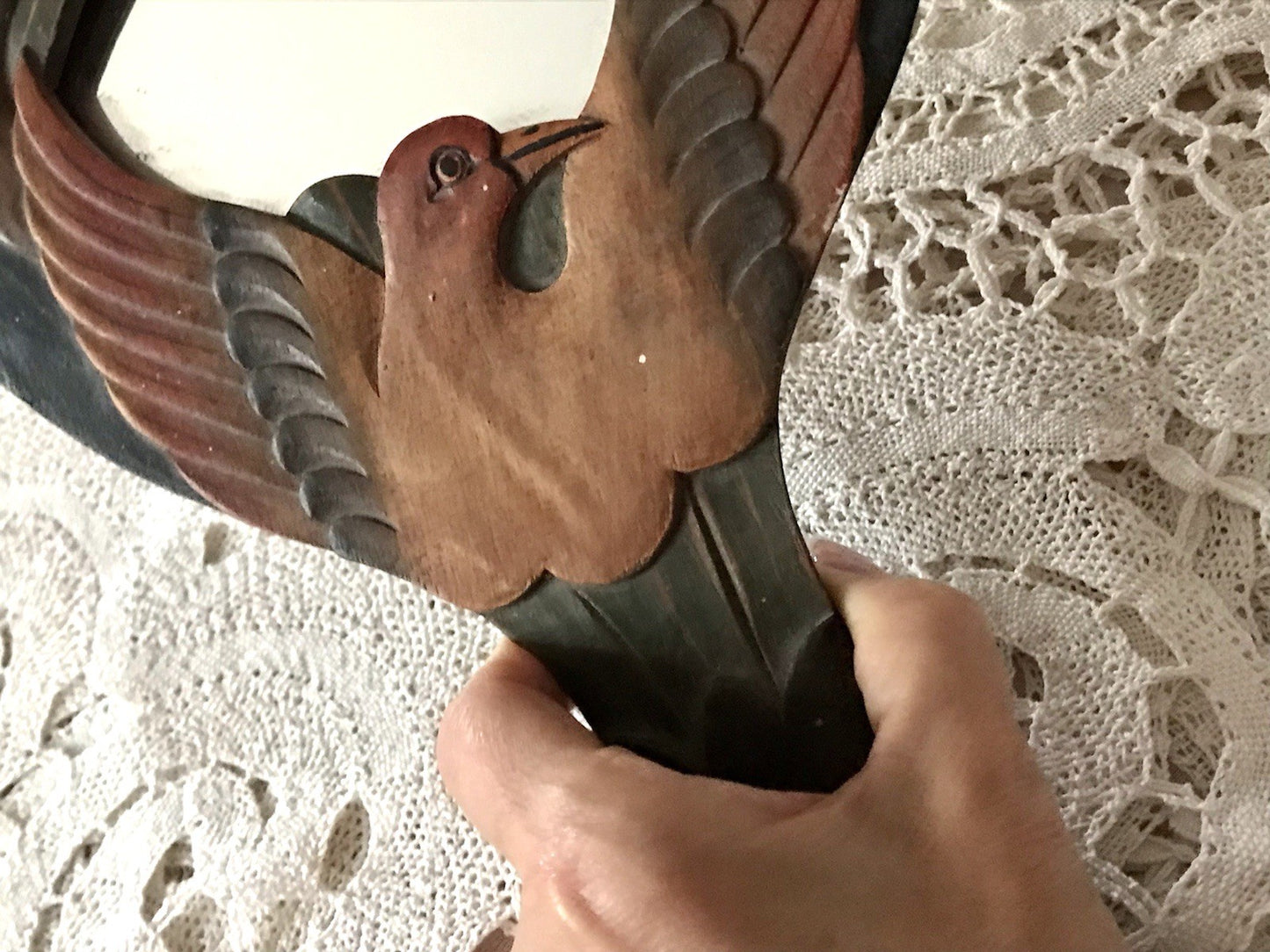 Antik? Vintage Spiegel Handspiegel Holz geschnitzt in Jugendstil gearbeitet