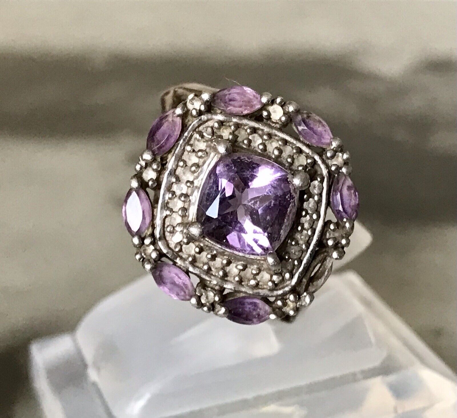 Antik Art Déco Edel DAMEN RING Silber 925 Amethyste Gr.57 58 18,1 18,5