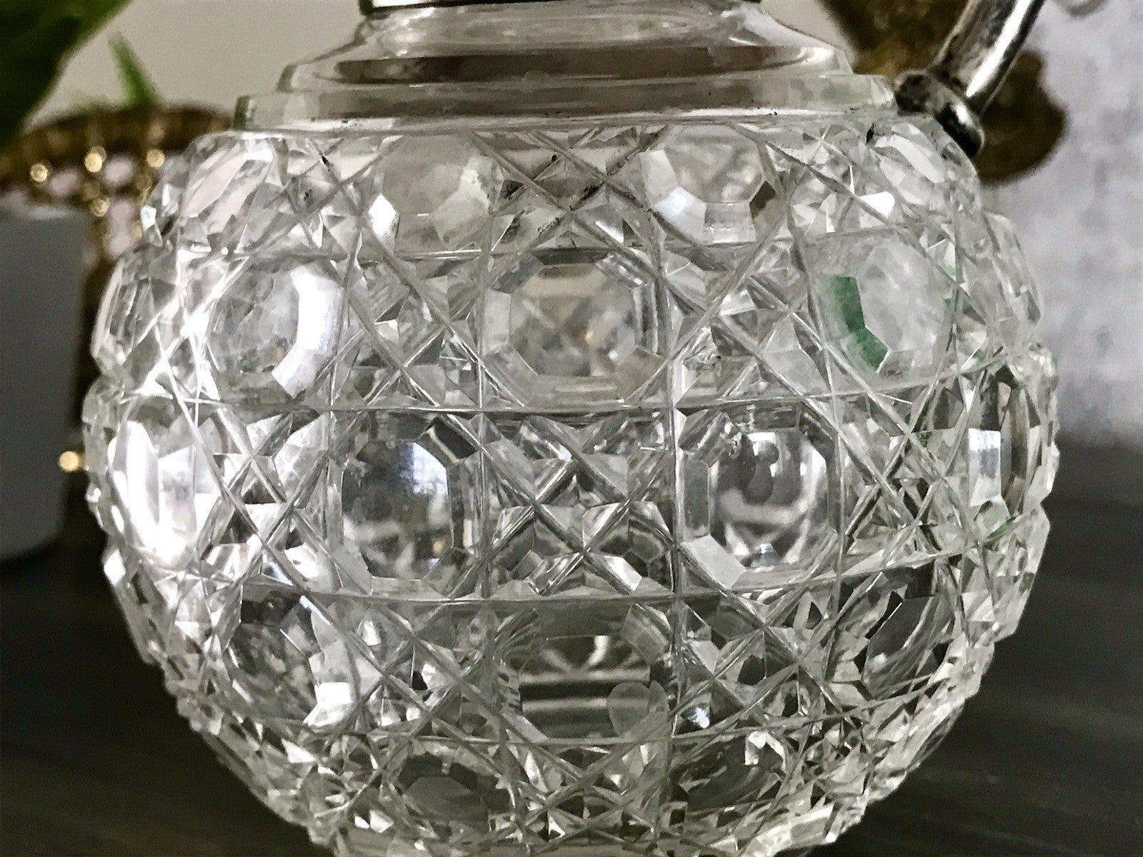 Antik EDEL Schliff Karaffe Kännchen Silber 800 Kristall Glaseinsatz Jugendstil