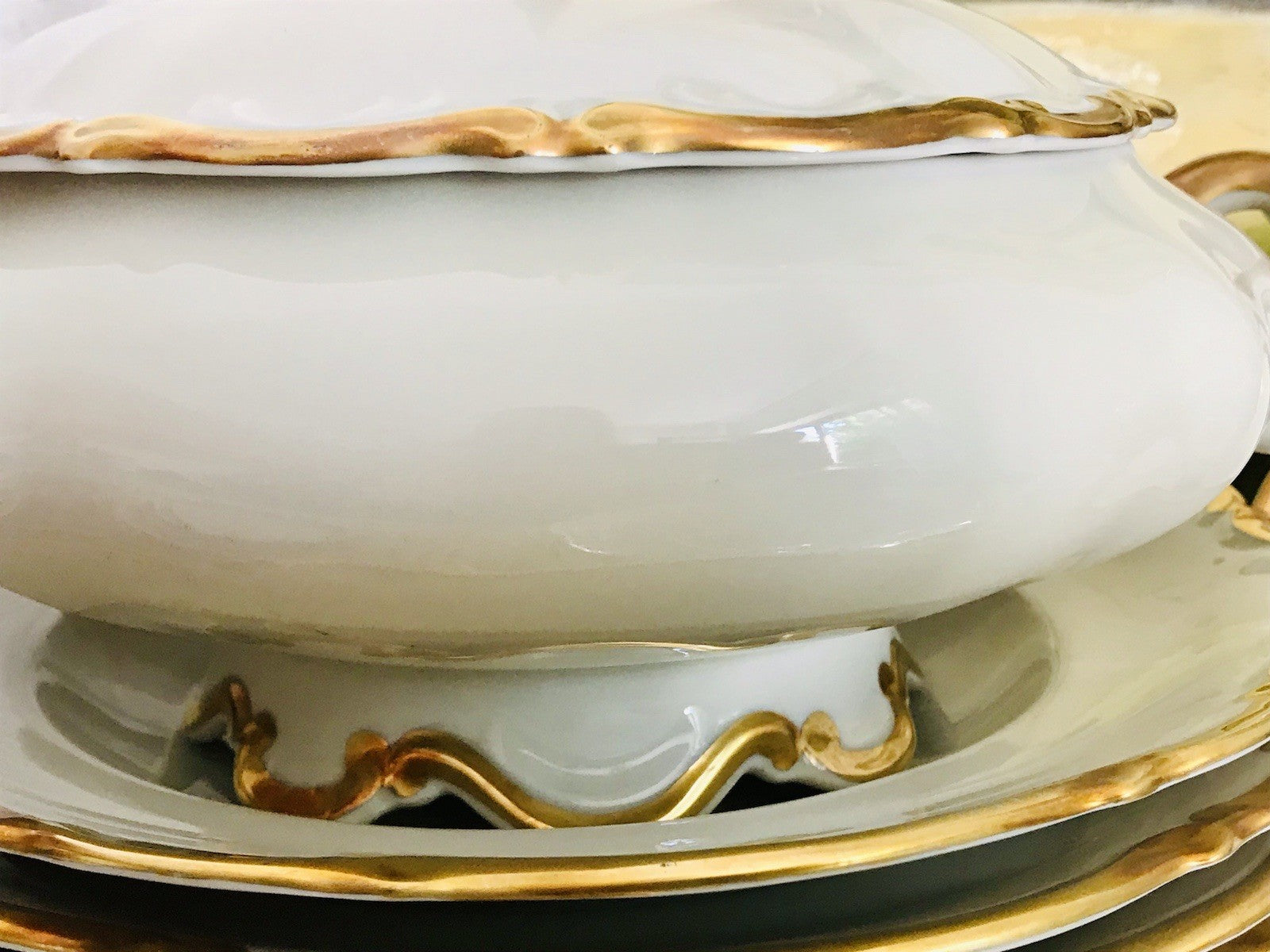 Antik Art Déco Porzellan Tafelservice goldene Ranke EDEL Mitterteich 12 Personen